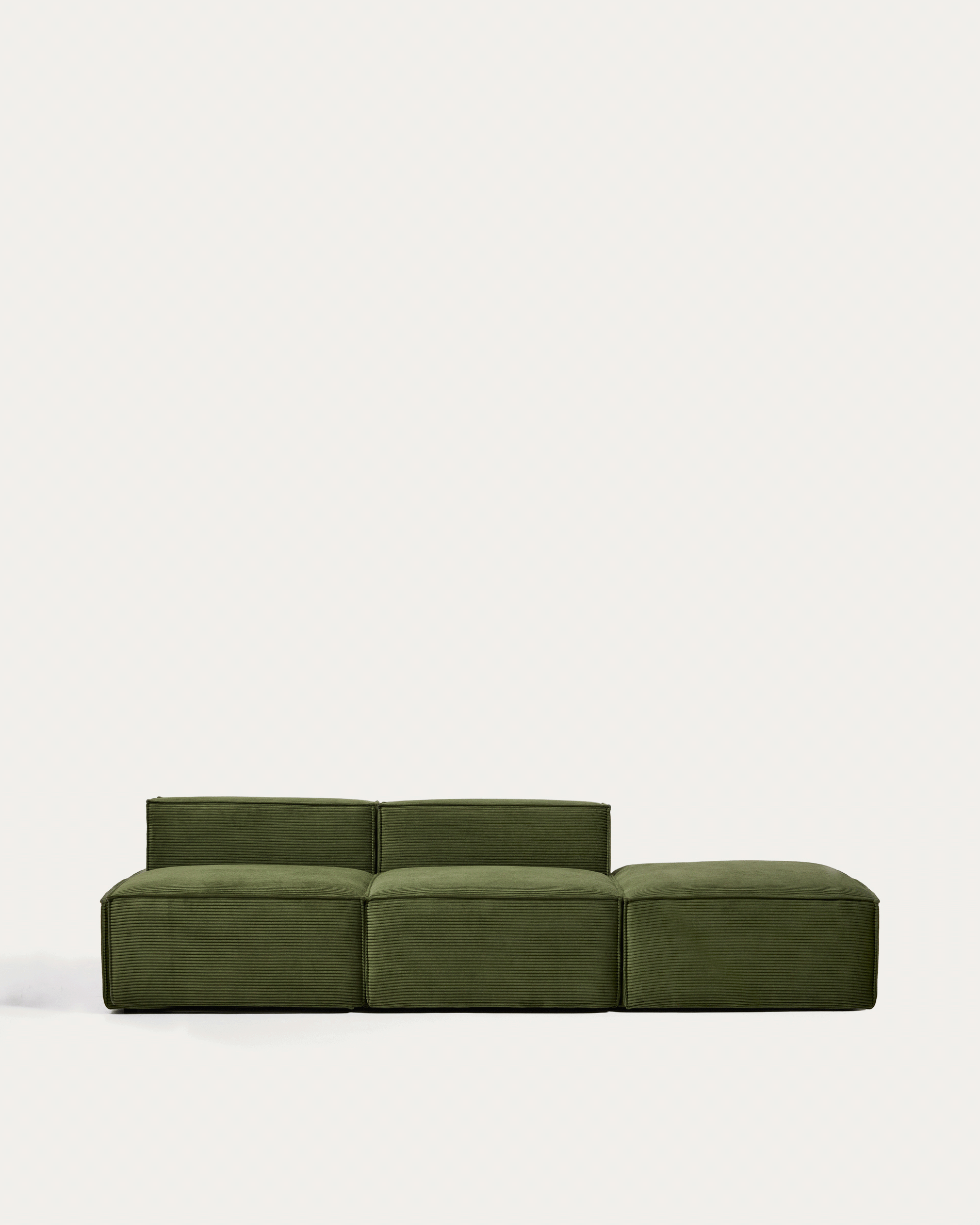 Blok 3-seater sofa with end pouffe in thick green corduroy 270cm FSC Mix Credit