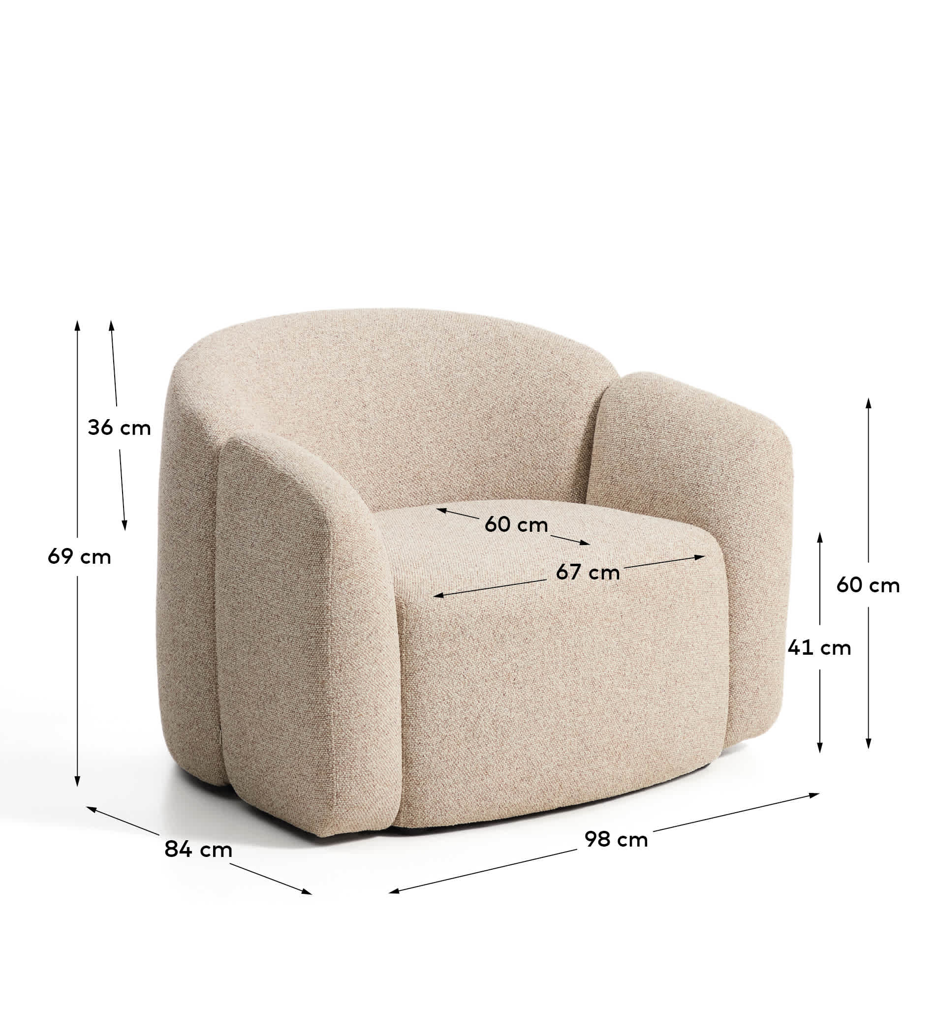 Corvena armchair in beige chenille FSC Mix Credit 98 cm
