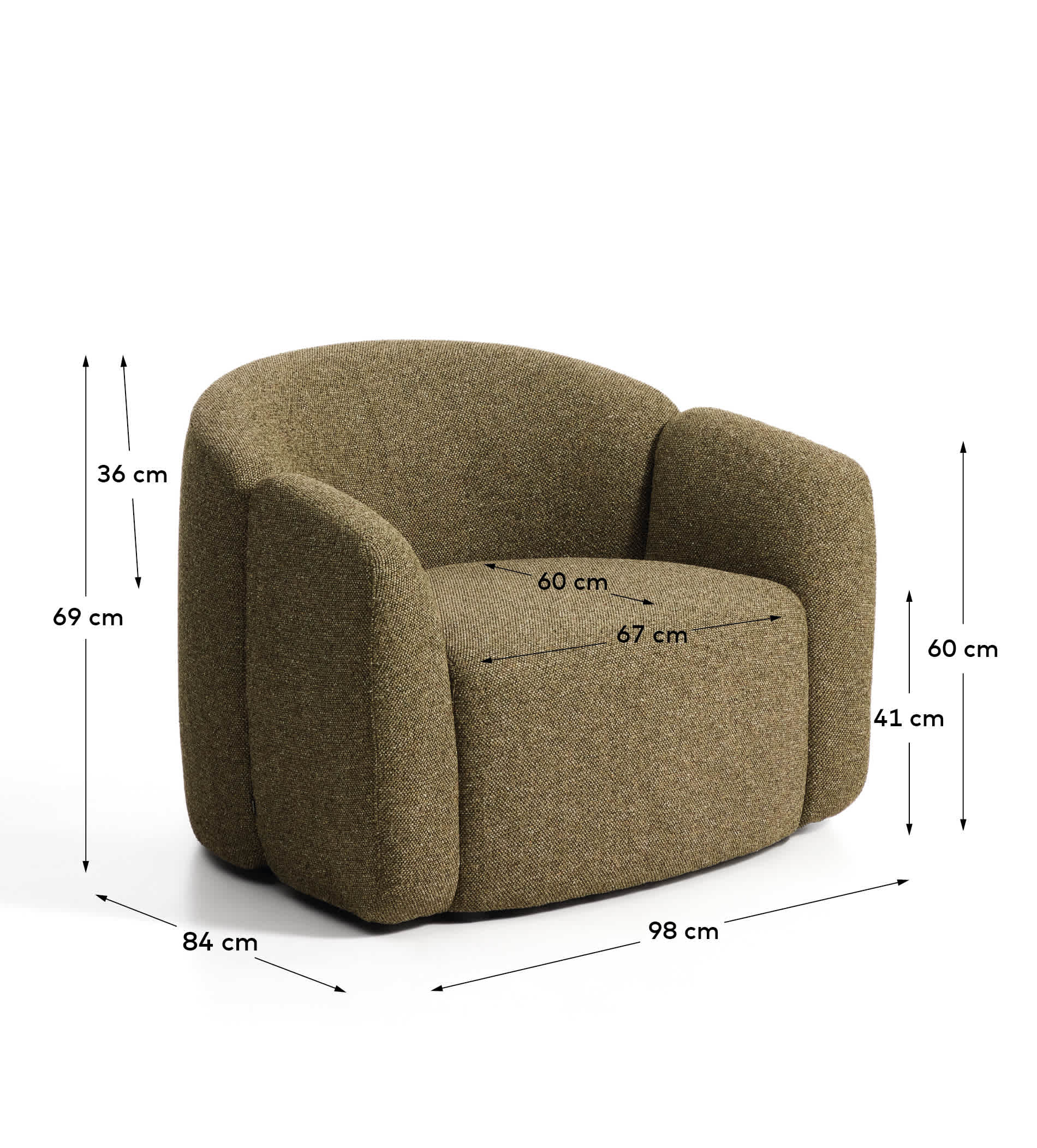 Corvena armchair in olive green chenille FSC Mix Credit 98 cm