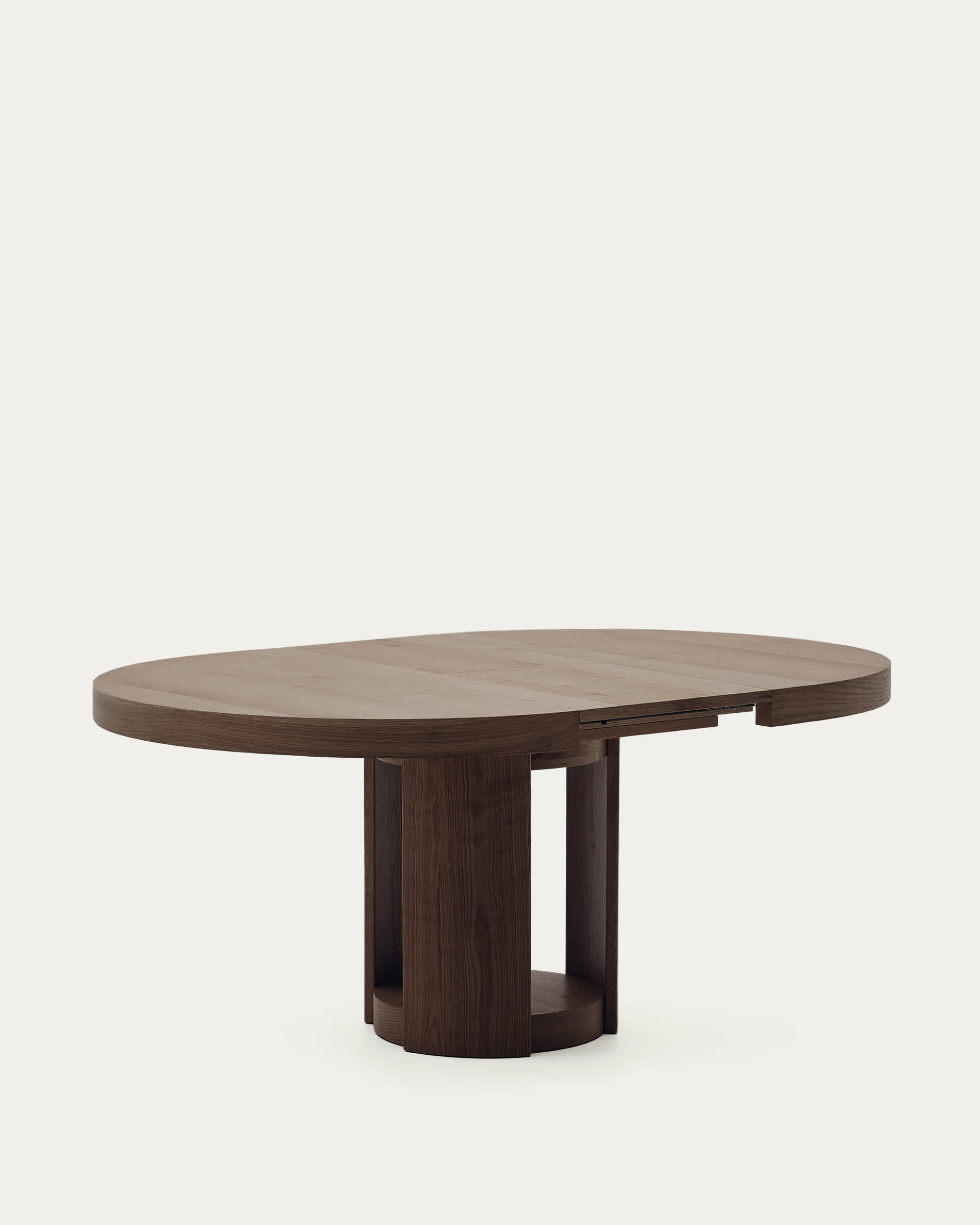 Artis extendable round table in solid wood and oak veneer with a walnut finish, FSC 100%, 150 (200) x 80 cm