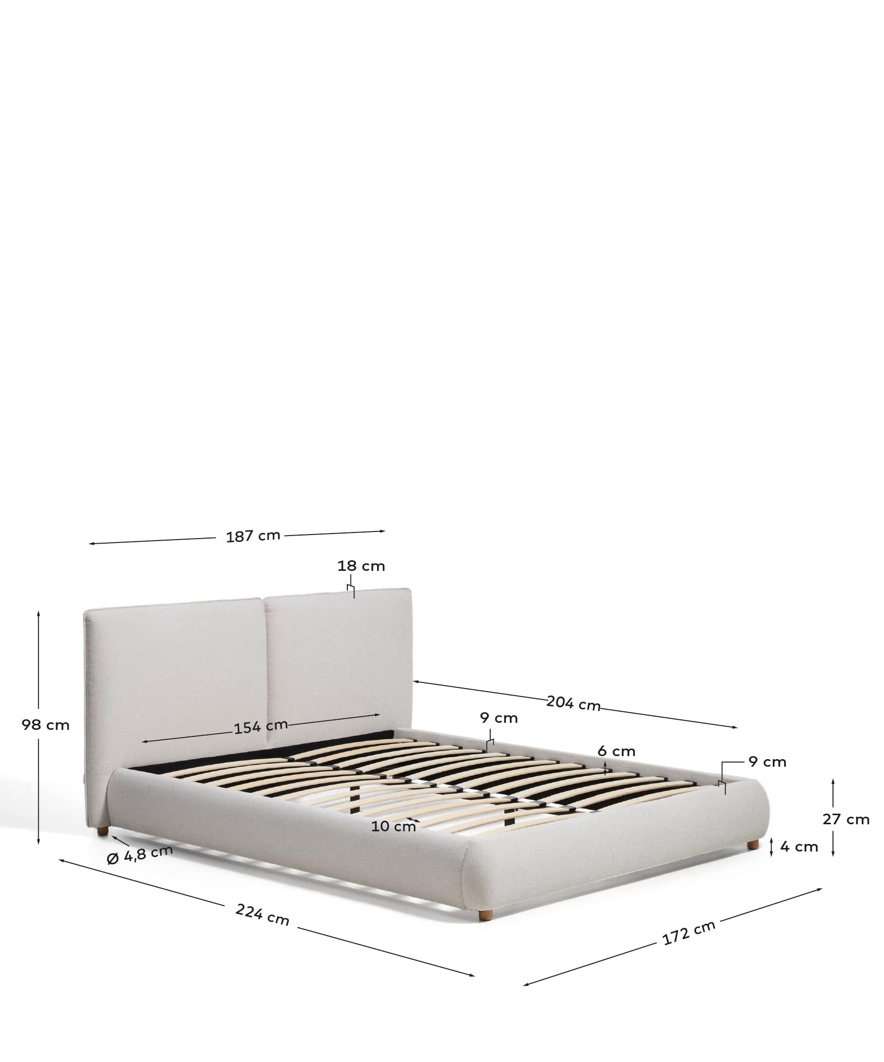 Elerio ecru chenille bed for 150 x 200cm mattress