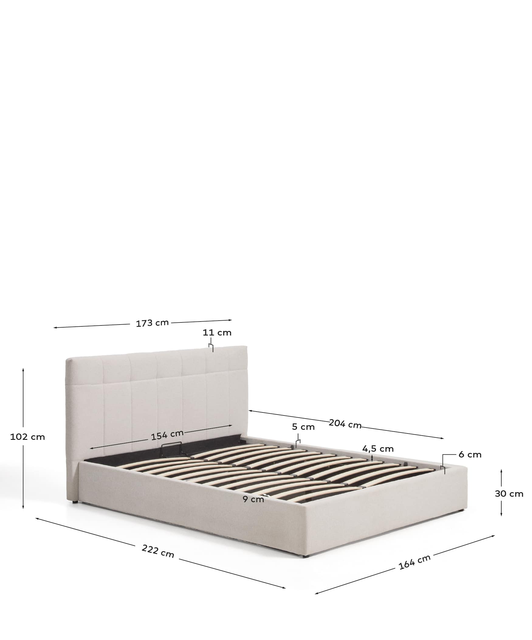 Darnela ecru chenille bed with folding storage base for 150 x 200cm mattress