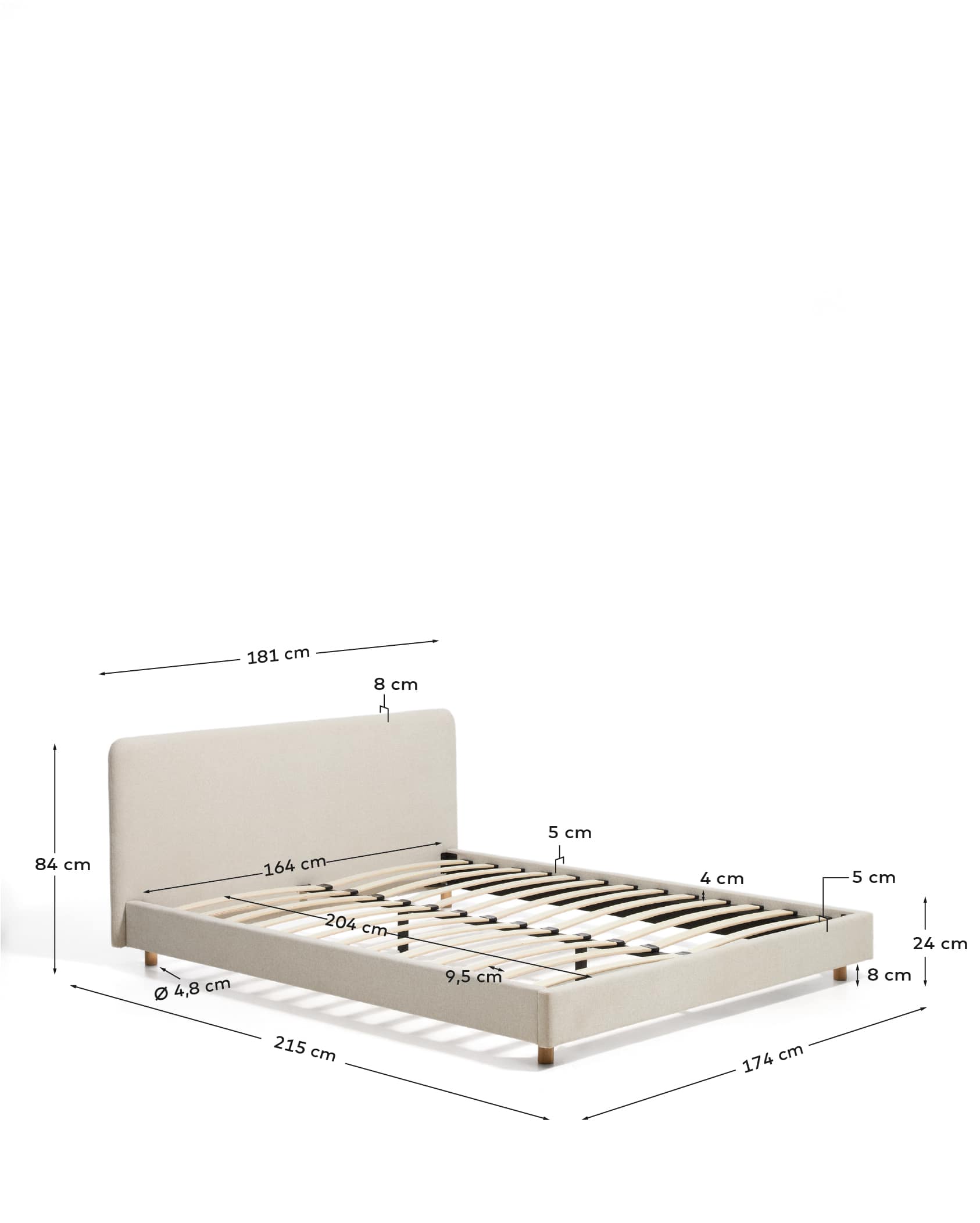 Selven beige chenille bed for 160 x 200cm mattress