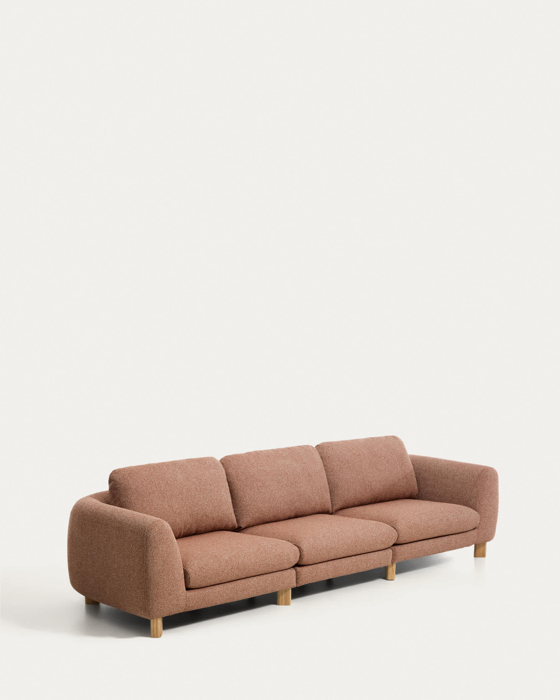 Vera terracotta 4-seater sofa with natural-finish solid ash wood legs 320 cm FSC Mix Credit