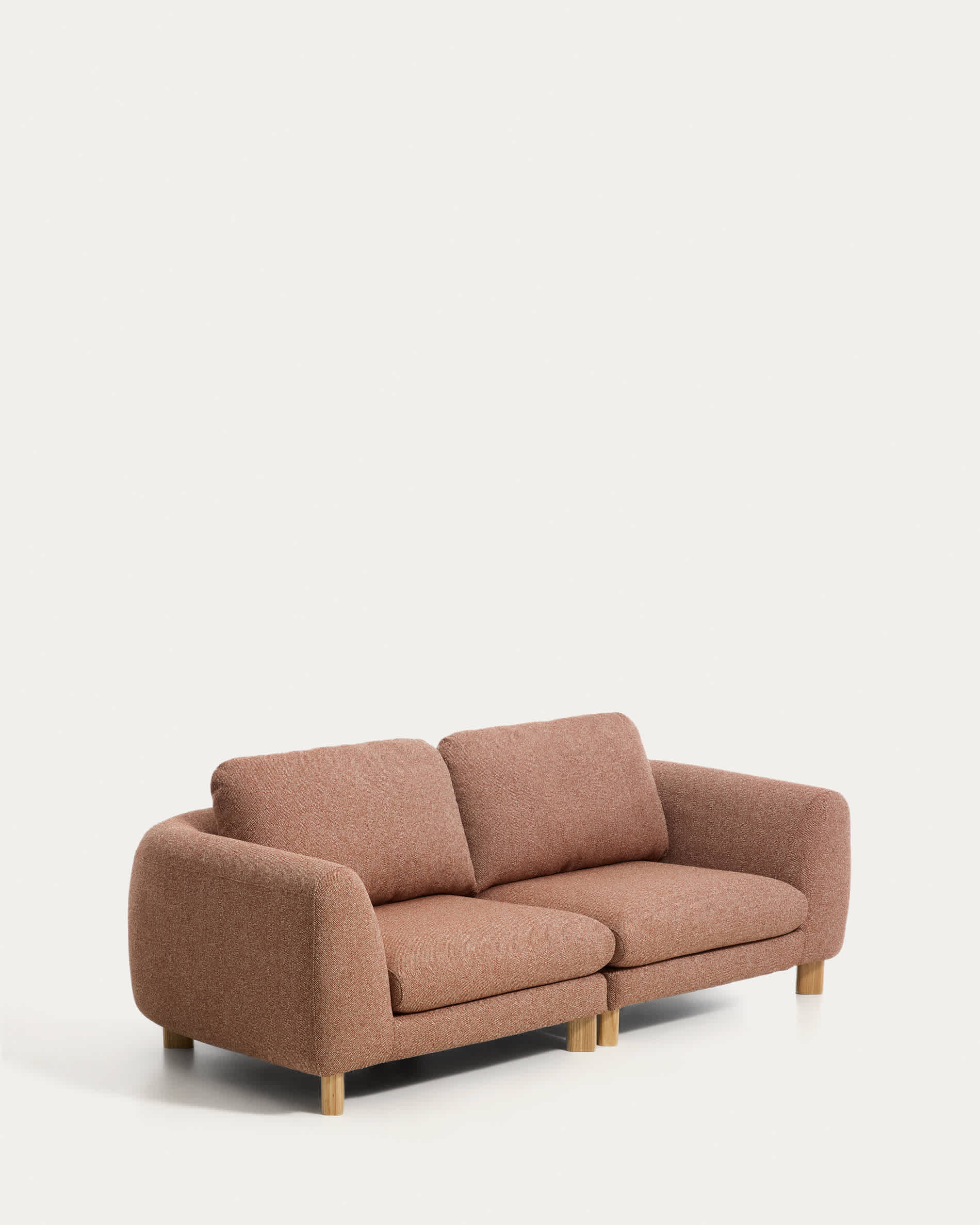 Vera terracotta 3-seater sofa with natural-finish solid ash wood legs 230 cm FSC Mix Credit