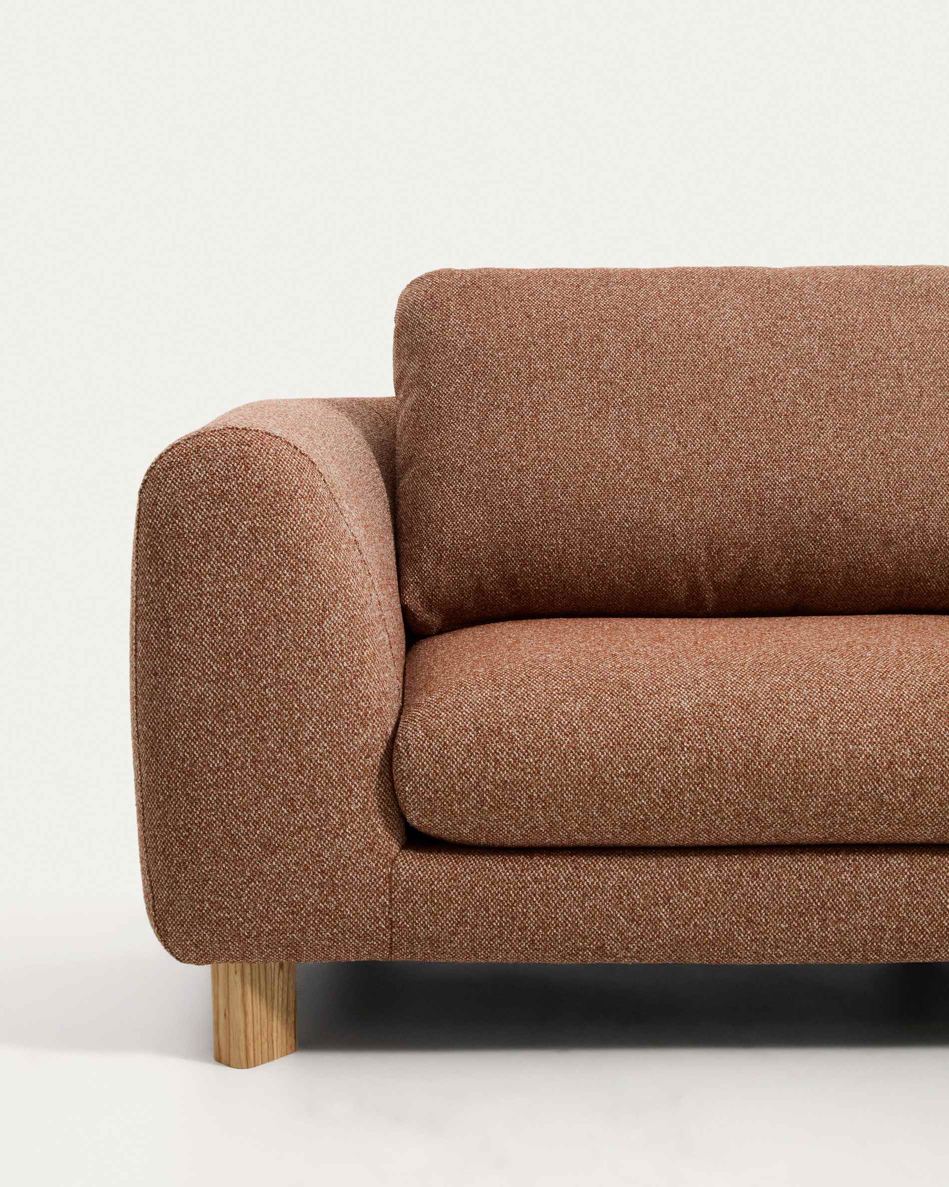 Vera terracotta 3-seater sofa with natural-finish solid ash wood legs 230 cm FSC Mix Credit