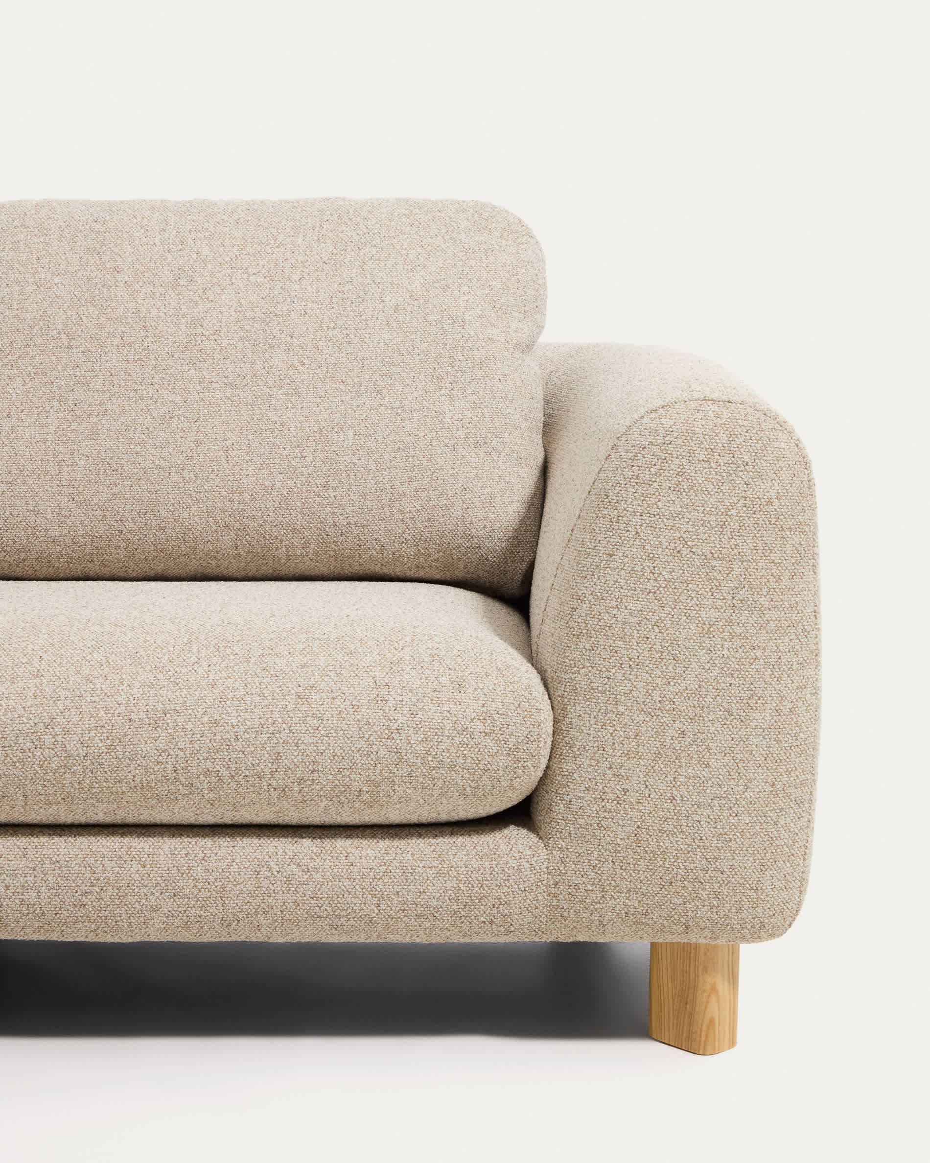 Vera beige 3-seater sofa with natural-finish solid ash wood legs 230 cm FSC Mix Credit