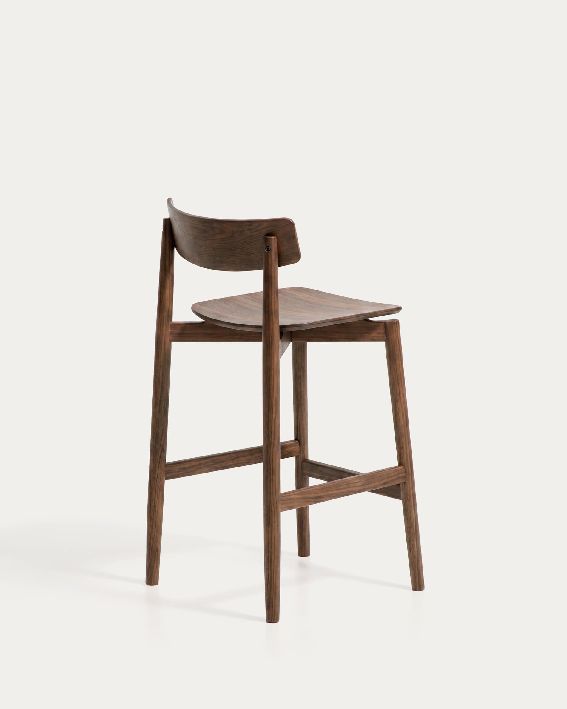 Evera stool with backrest in oak veneer with walnut finish 65cm