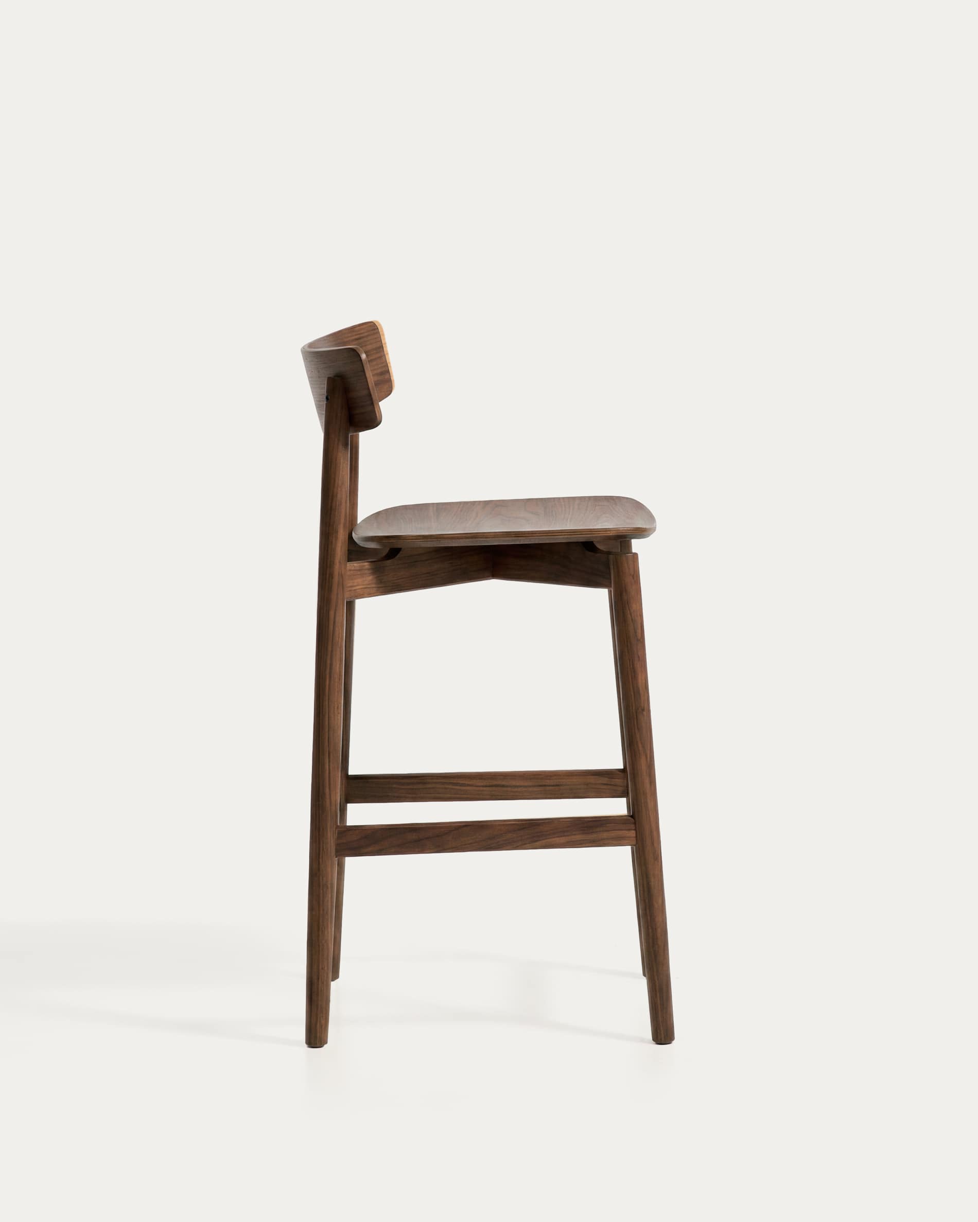Evera stool with backrest in oak veneer with walnut finish 65cm