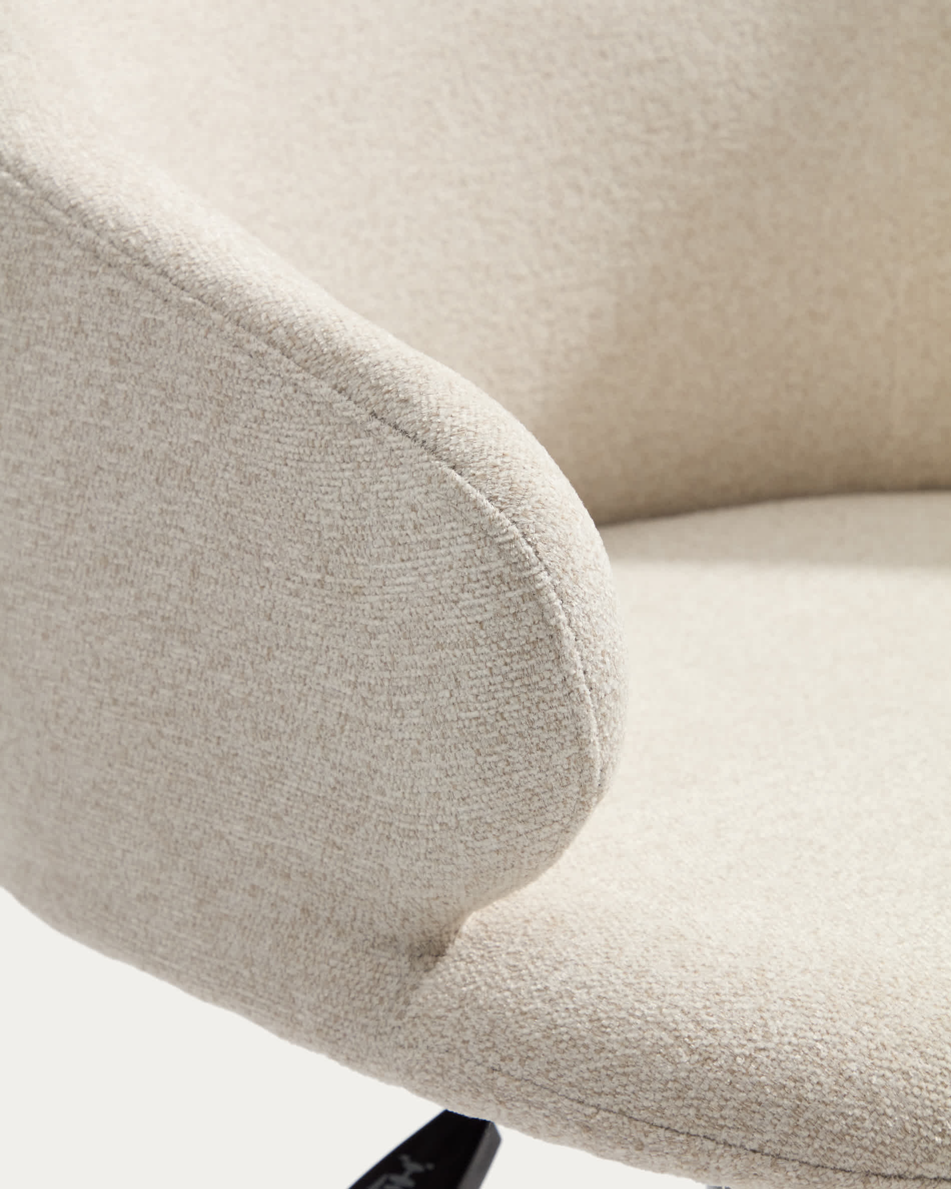 Einara beige chenille desk chair with black steel legs