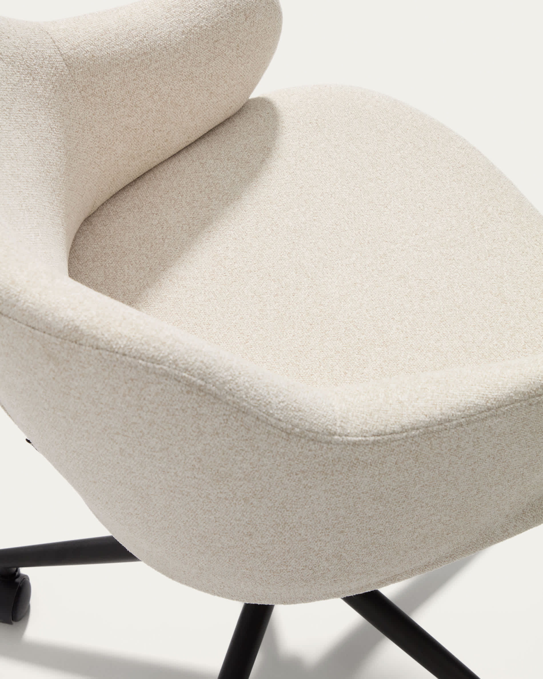 Einara beige chenille desk chair with black steel legs