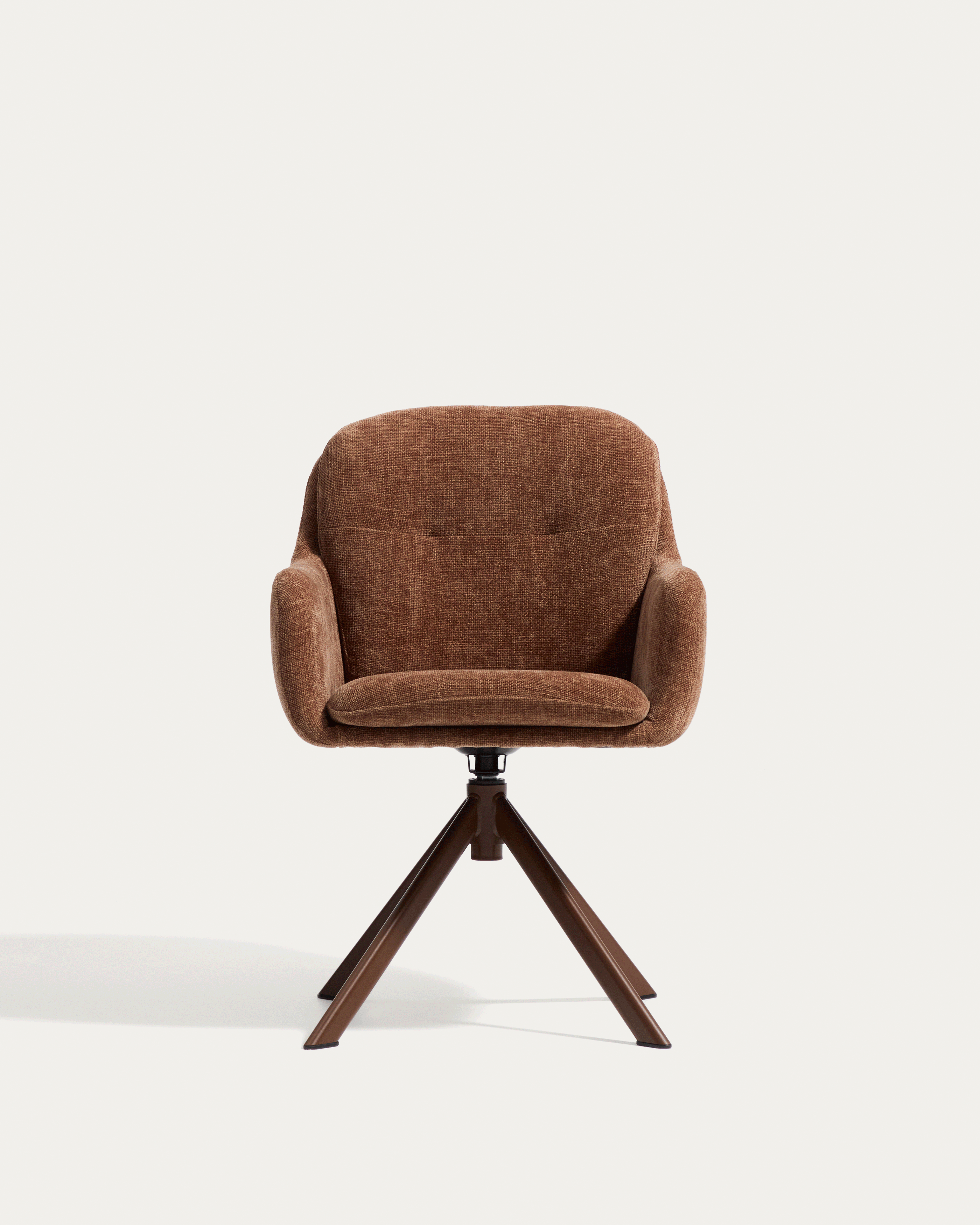 Lexa swivel chair in caramel chenille and steel legs in a caramel finish