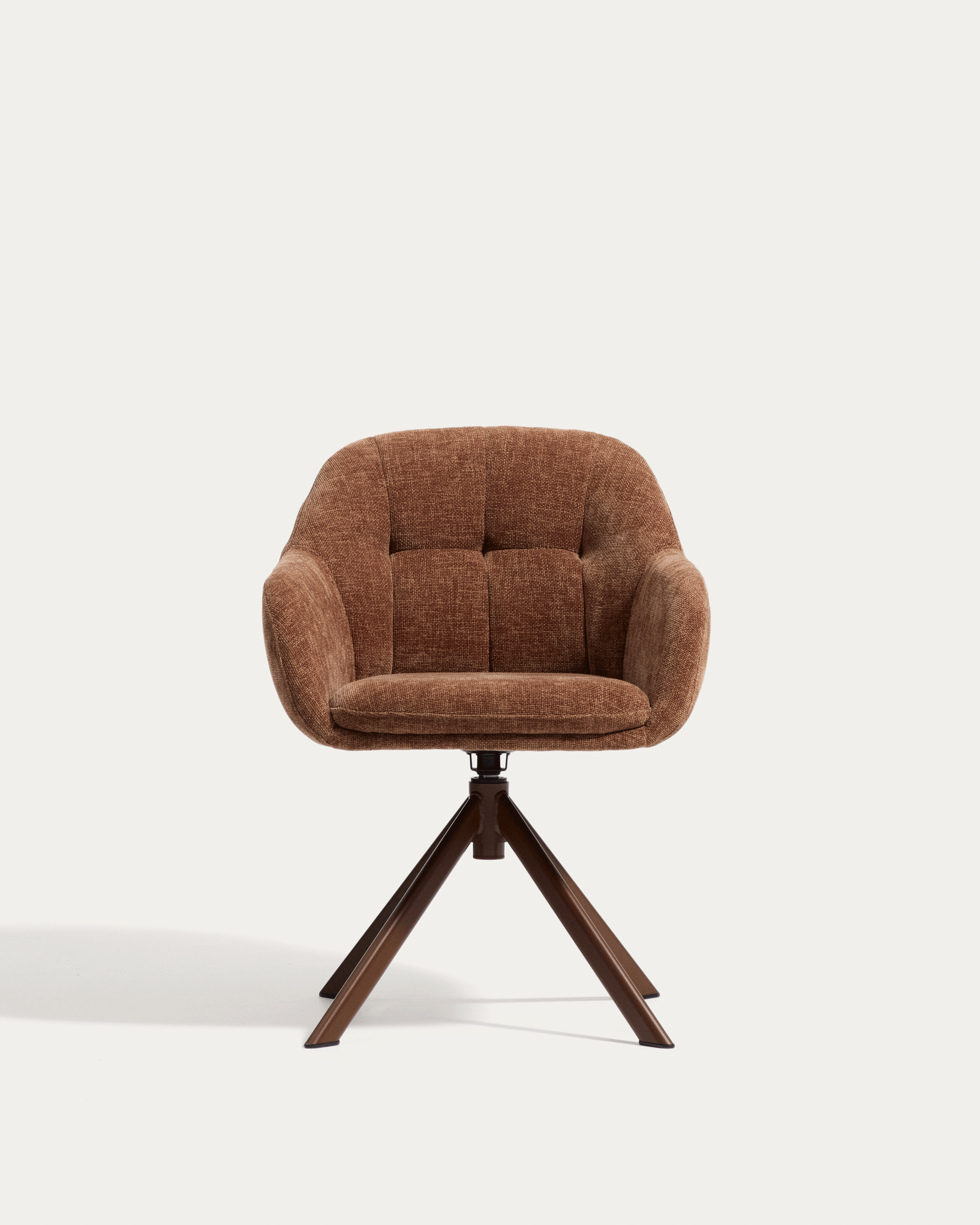 Dorina swivel chair in caramel chenille and steel legs in a caramel finish