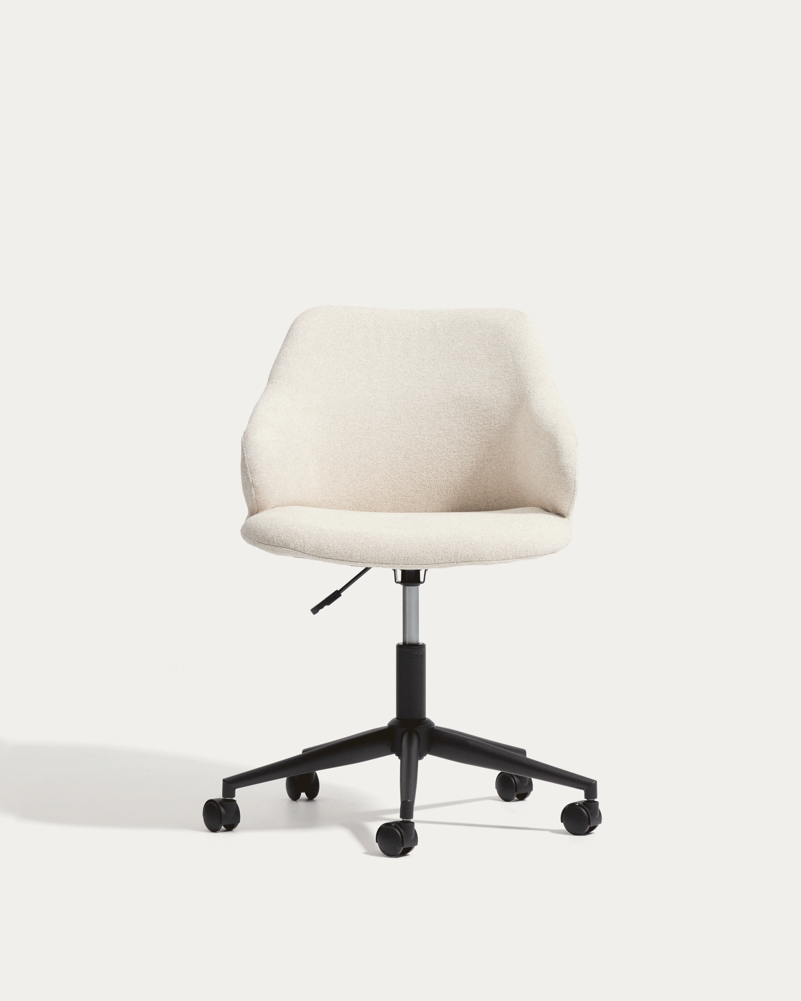 Einara beige chenille desk chair with black steel legs