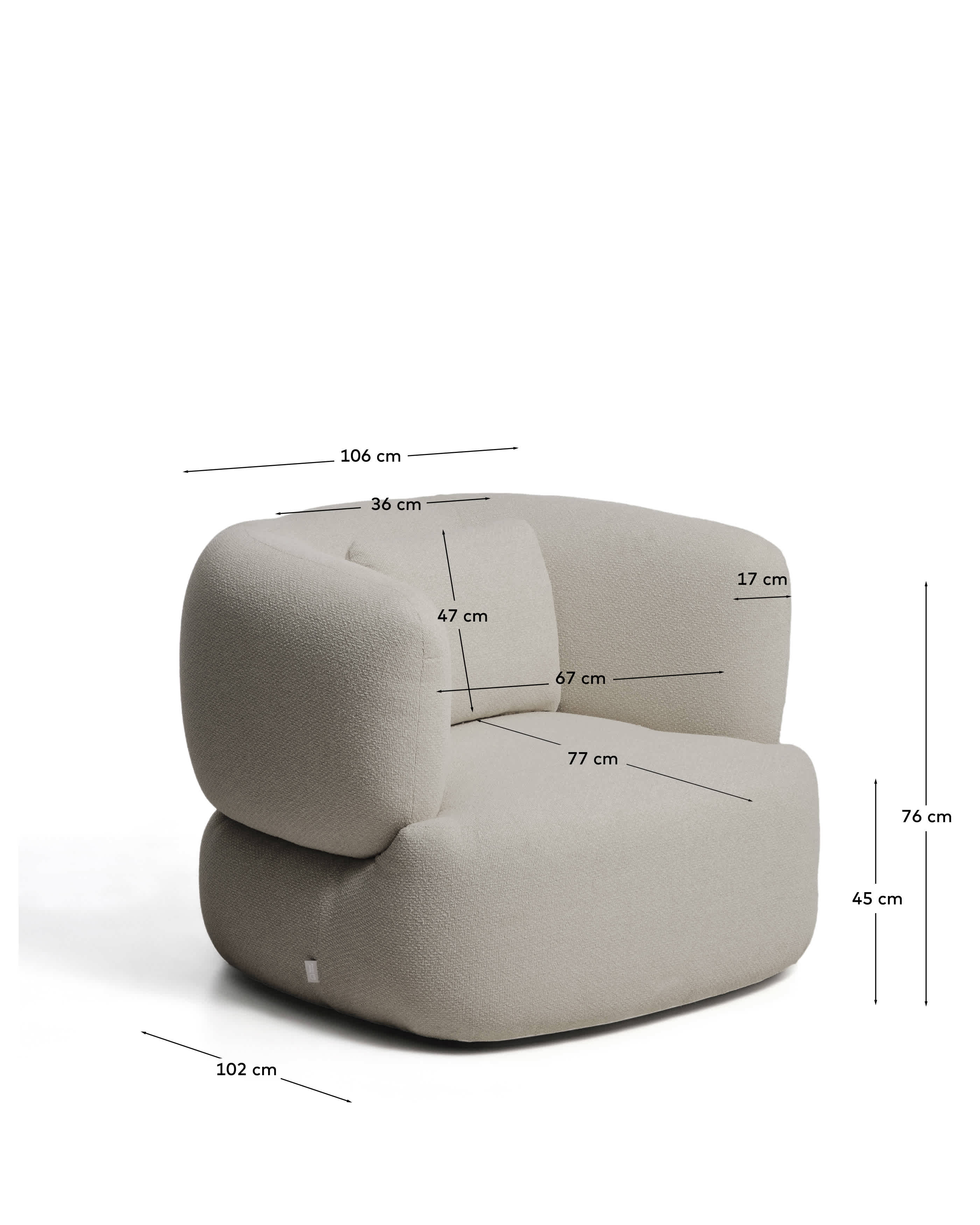 Martina fire-retardant stone-coloured chenille armchair with cushion FSC Mix Credit