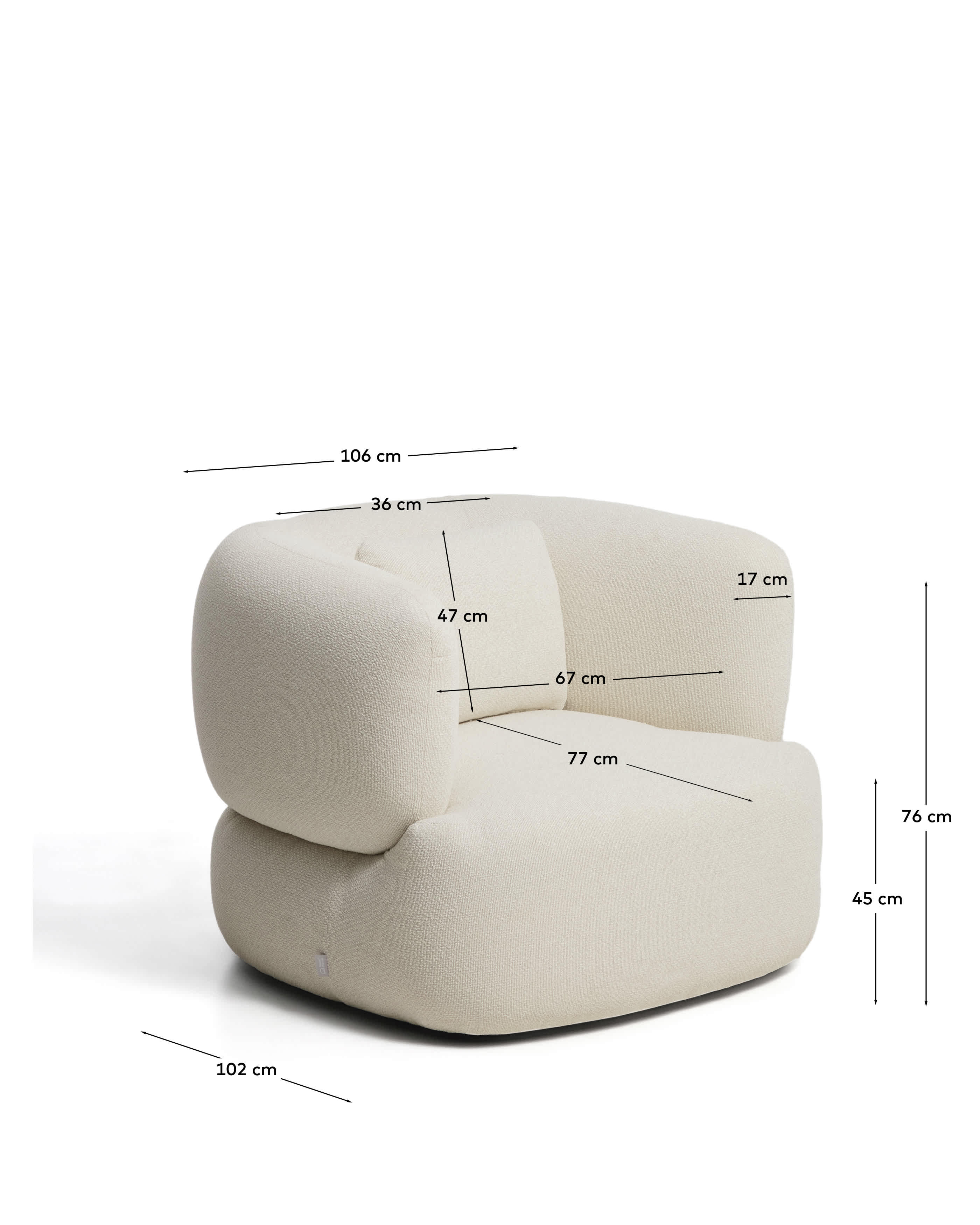 Martina fire-retardant ecru chenille swivel armchair with cushion FSC Mix Credit