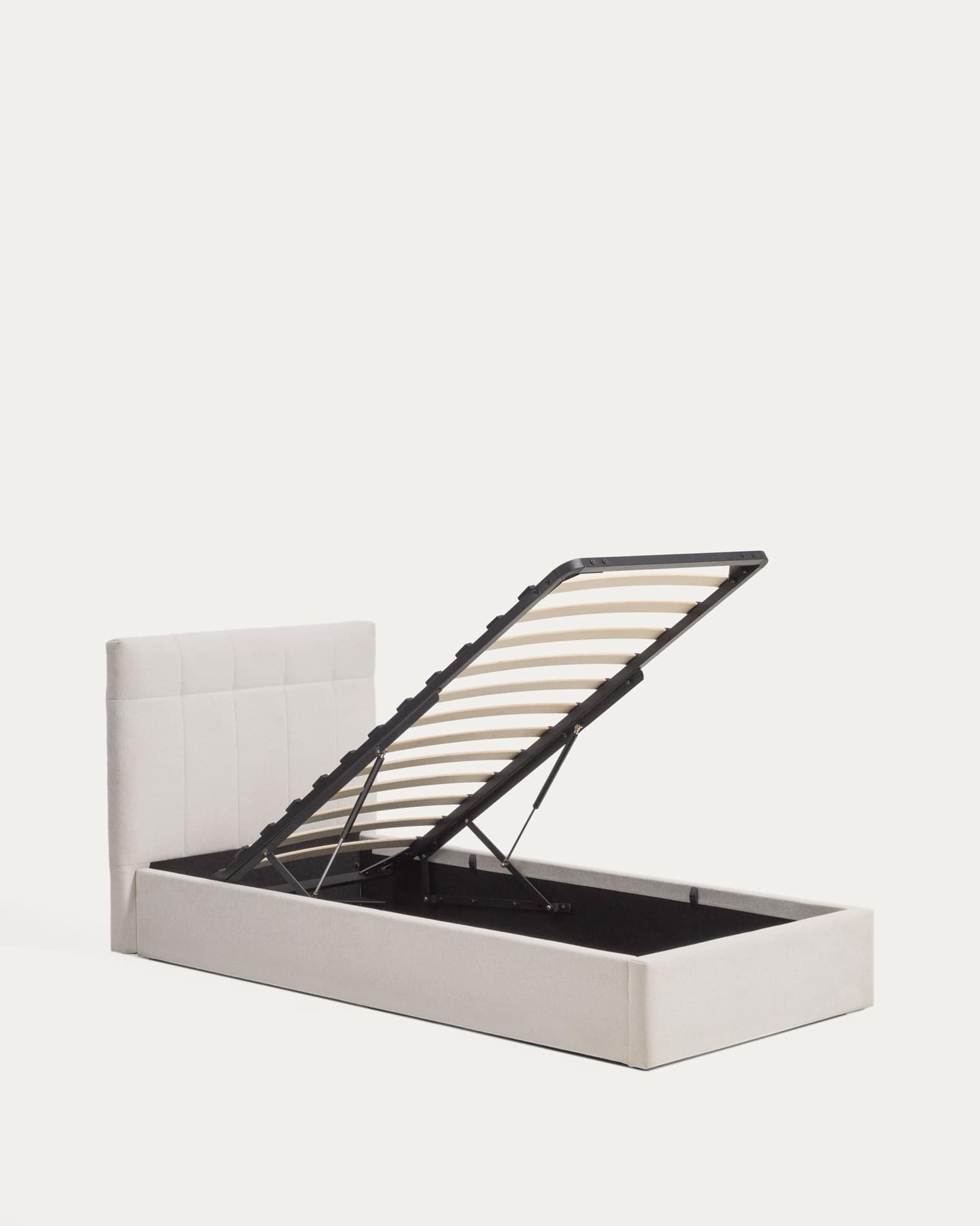 Darnela ecru chenille bed with folding storage base for 90 x 200cm mattress