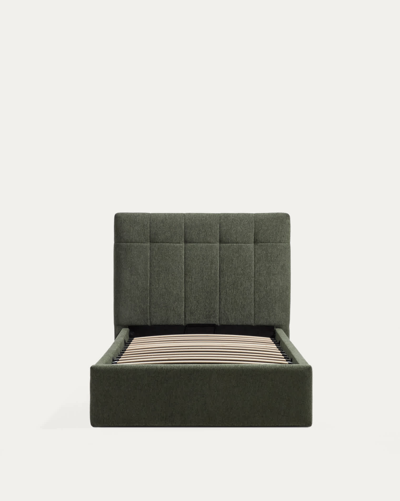 Darnela moss green chenille bed with folding storage base for 90 x 200cm mattress