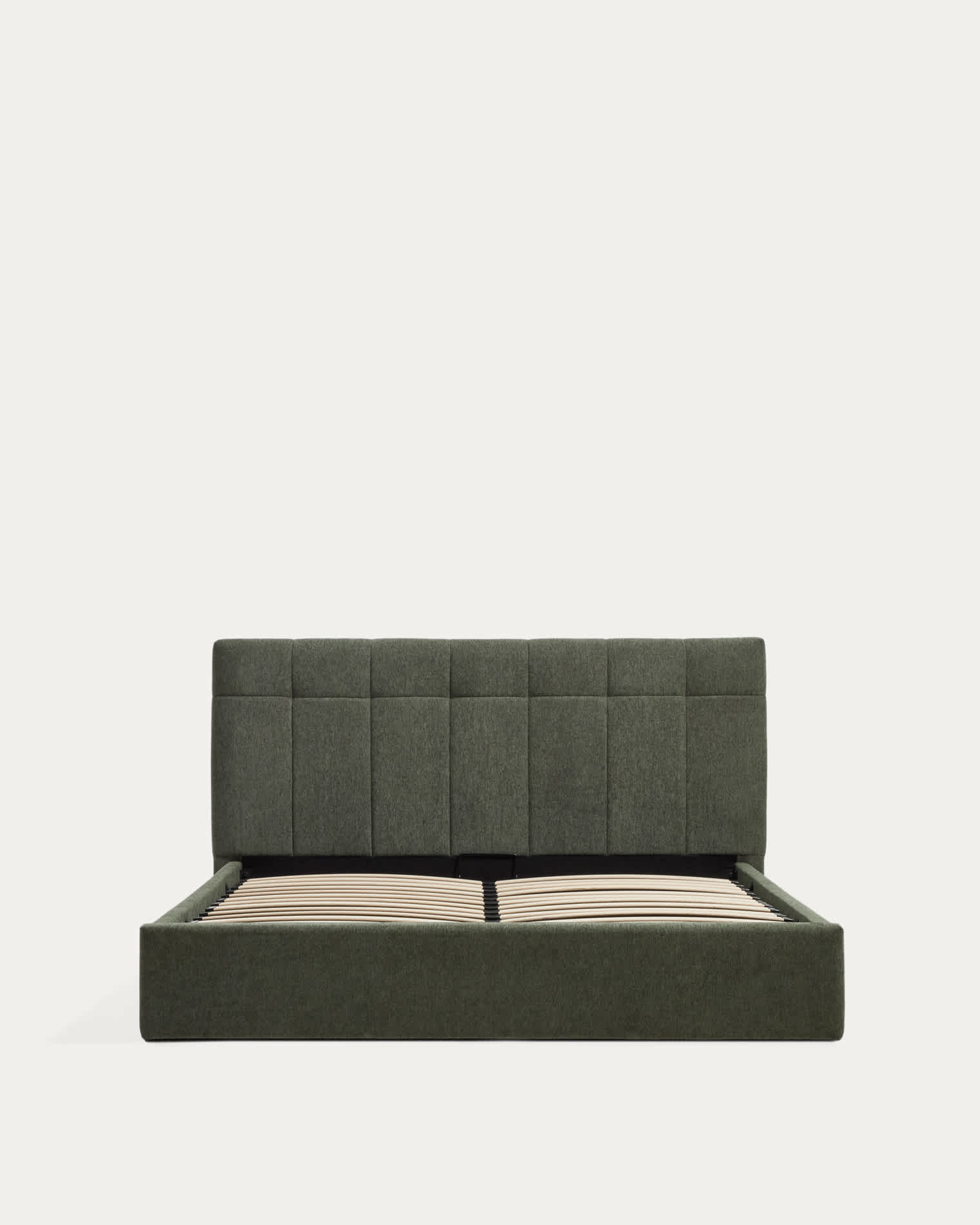 Darnela moss green chenille bed with folding storage base for 160 x 200cm mattress