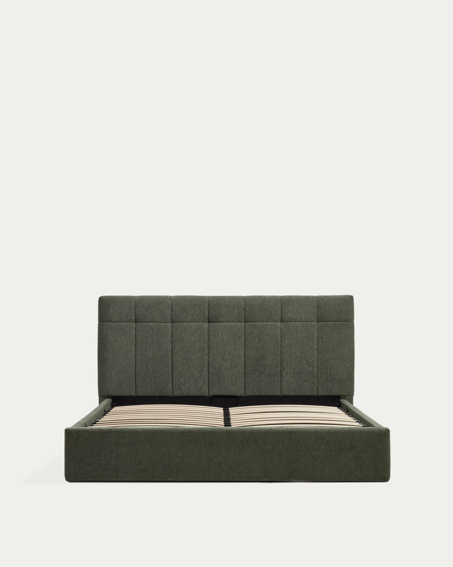 Darnela moss green chenille bed with folding storage base for 150 x 200cm mattress
