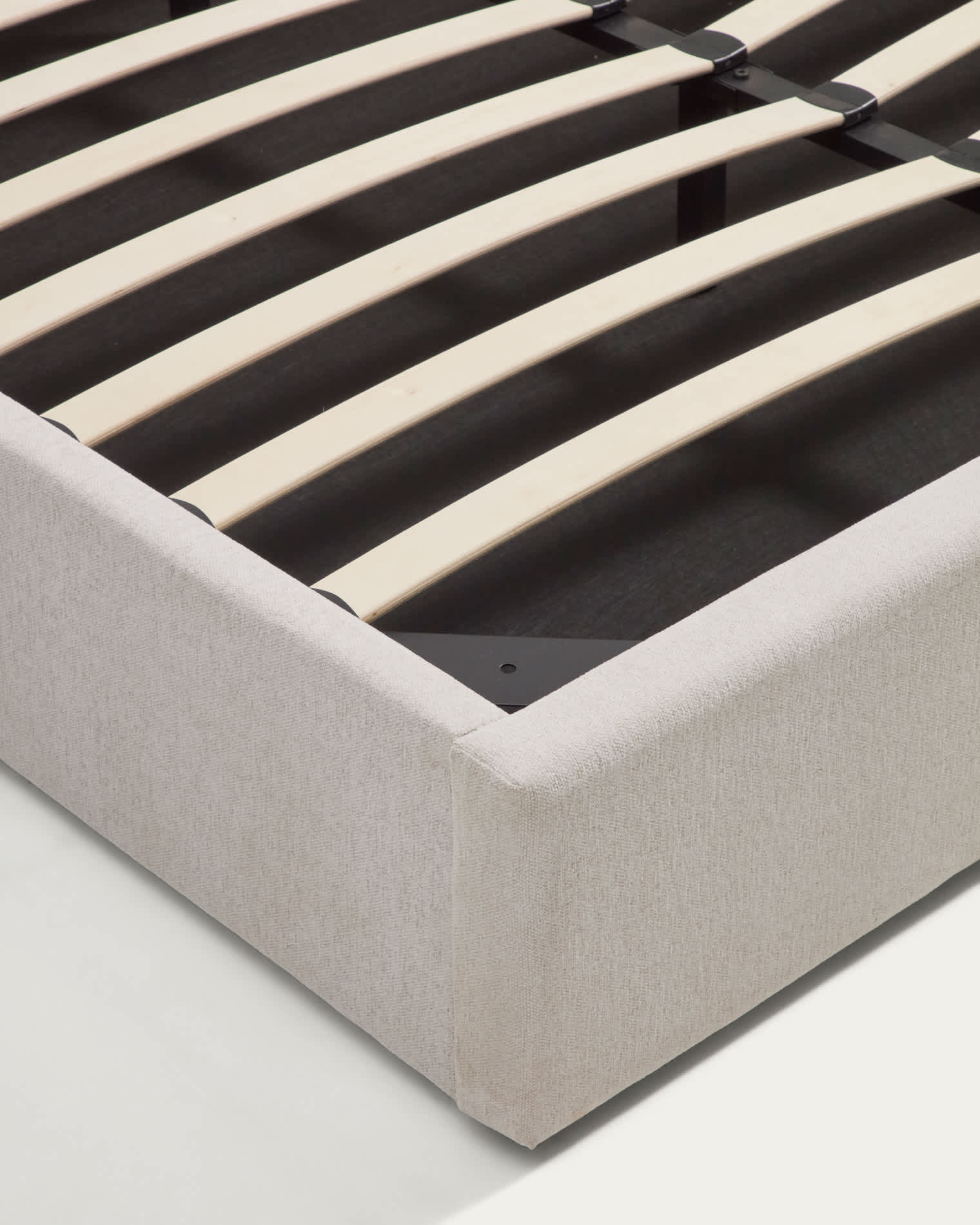 Darnela ecru chenille bed with folding storage base for 160 x 200cm mattress