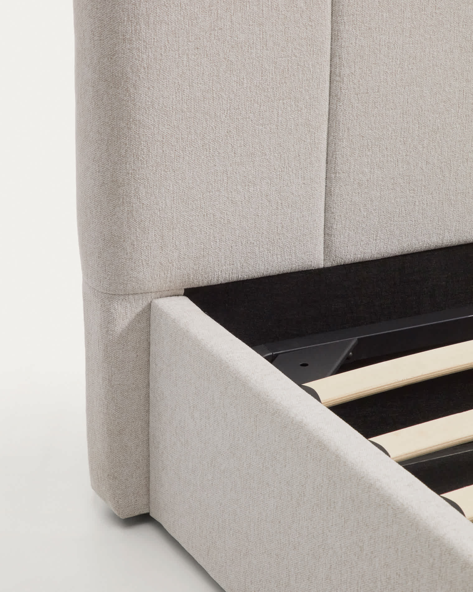 Darnela ecru chenille bed with folding storage base for 90 x 200cm mattress