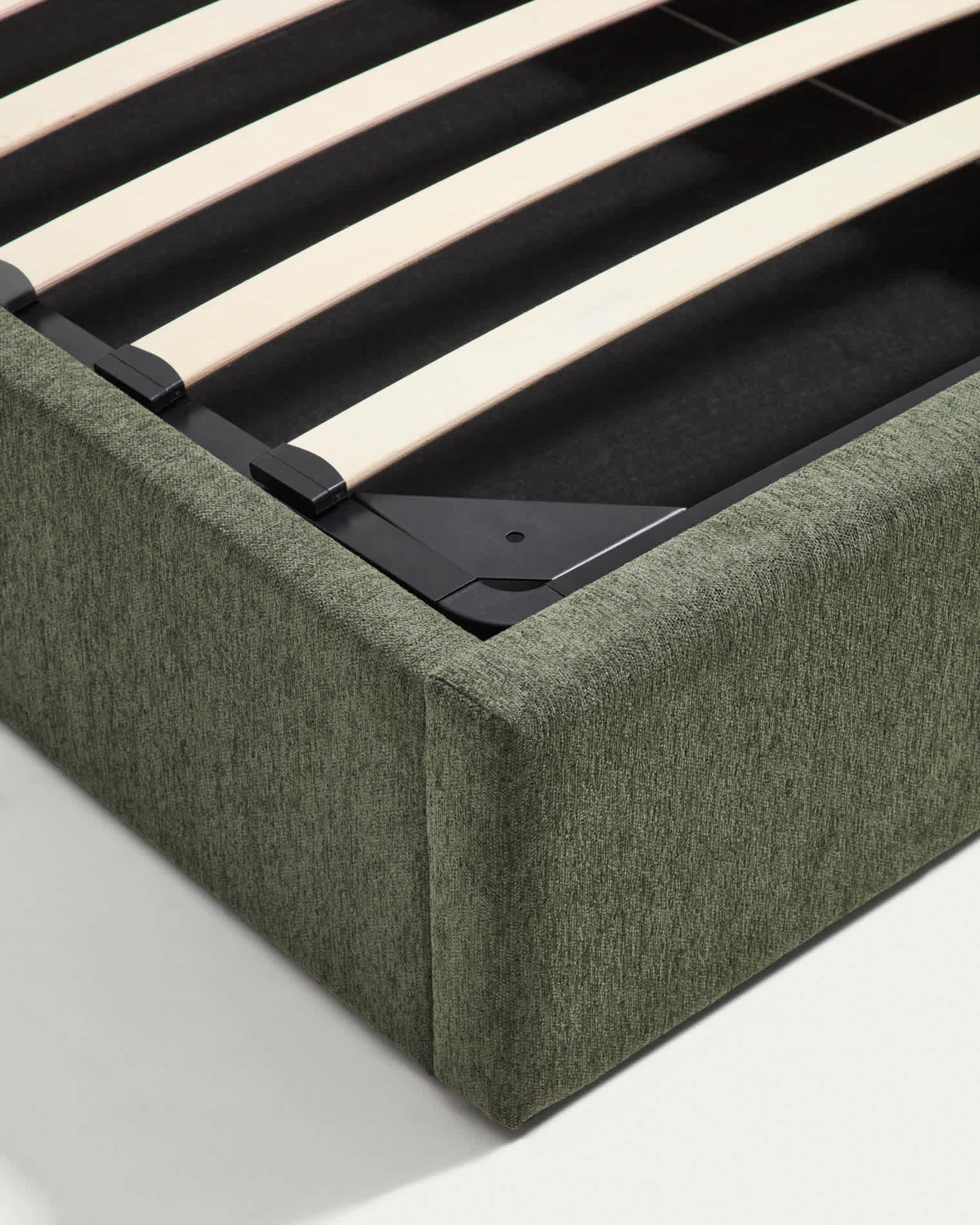 Darnela moss green chenille bed with folding storage base for 90 x 200cm mattress