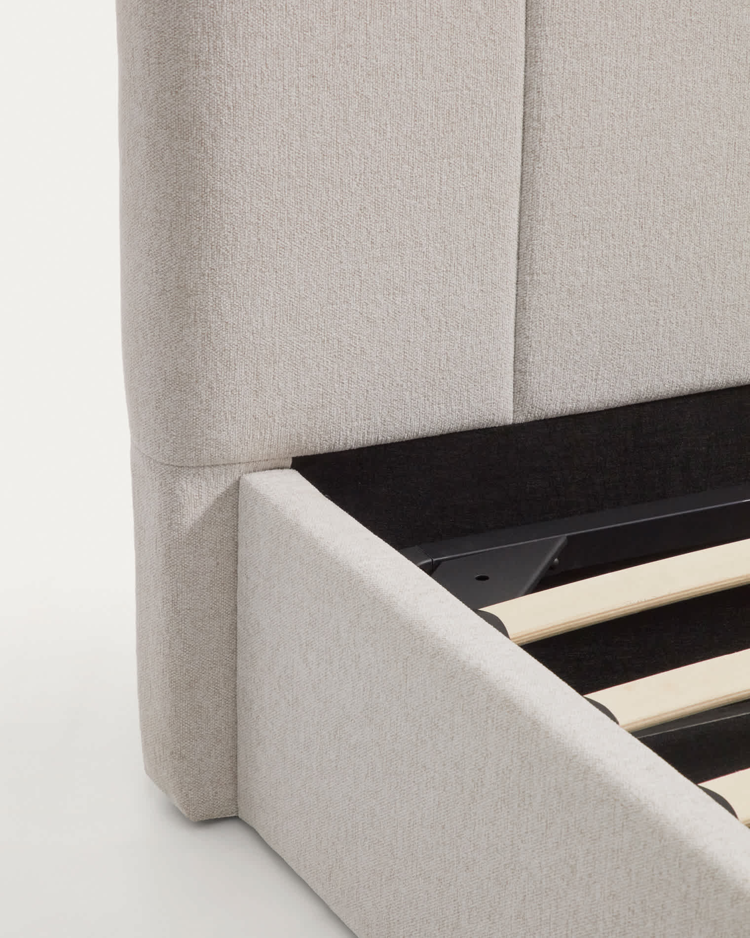 Darnela ecru chenille bed with folding storage base for 180 x 200cm mattress