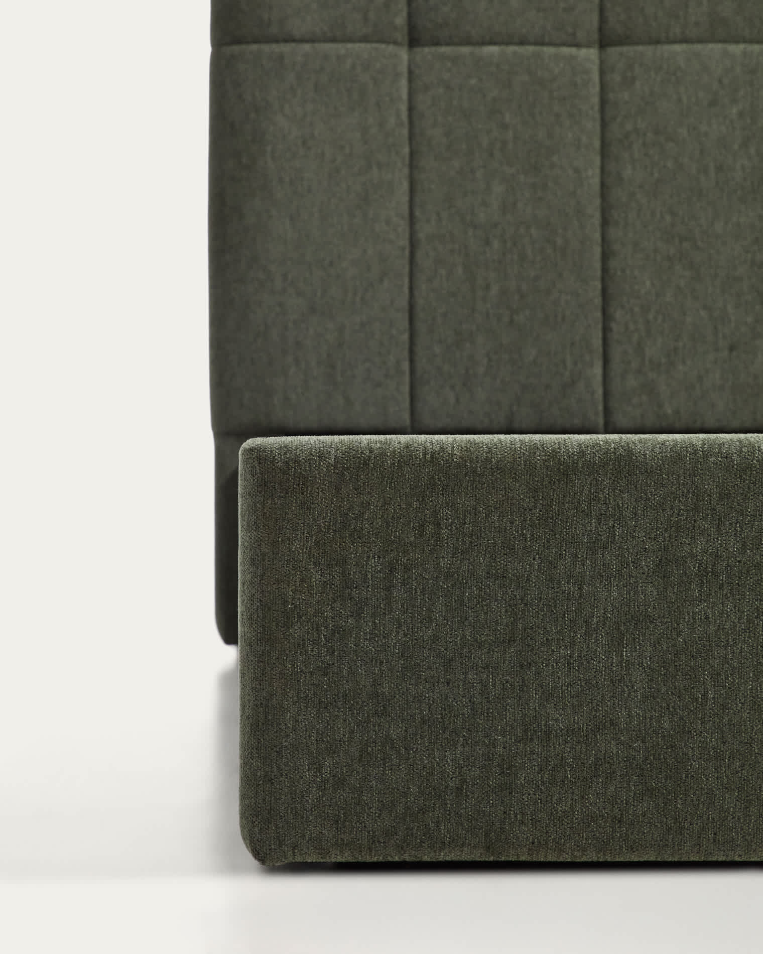 Darnela moss green chenille bed with folding storage base for 150 x 200cm mattress