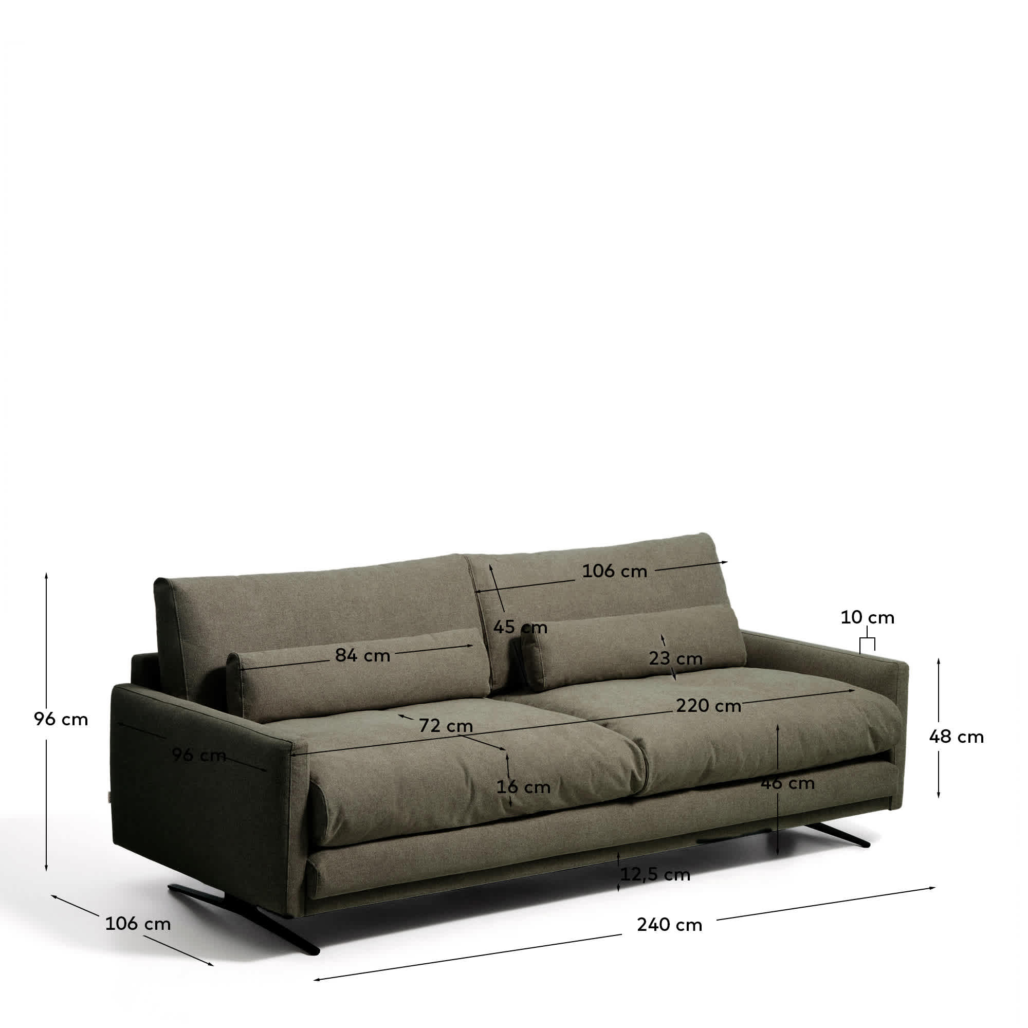 Veliro fire-retardant 3-seater sofa in dark green with steel legs with black finish 240 cm FSC Mix Credit