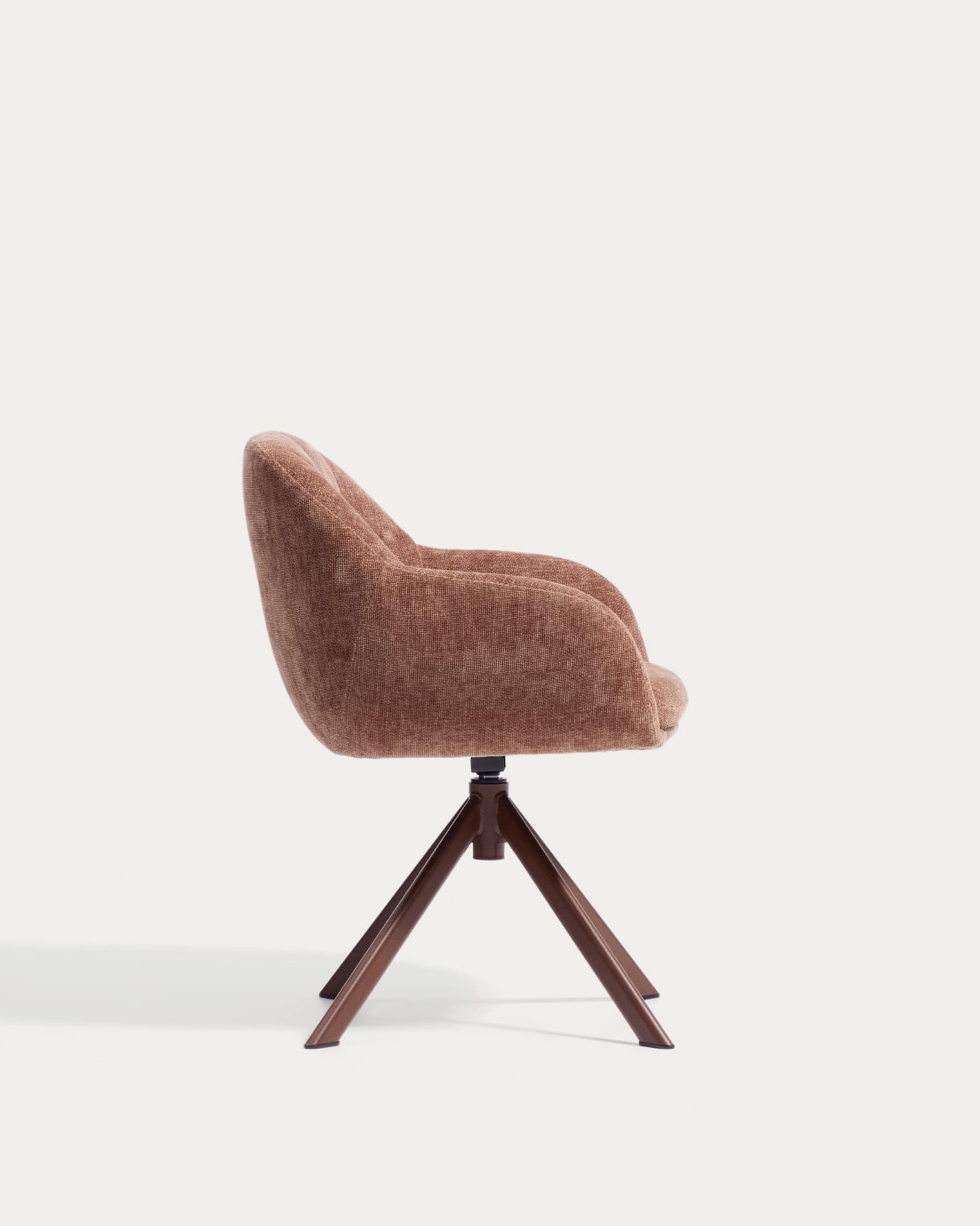 Dorina swivel chair in caramel chenille and steel legs in a caramel finish