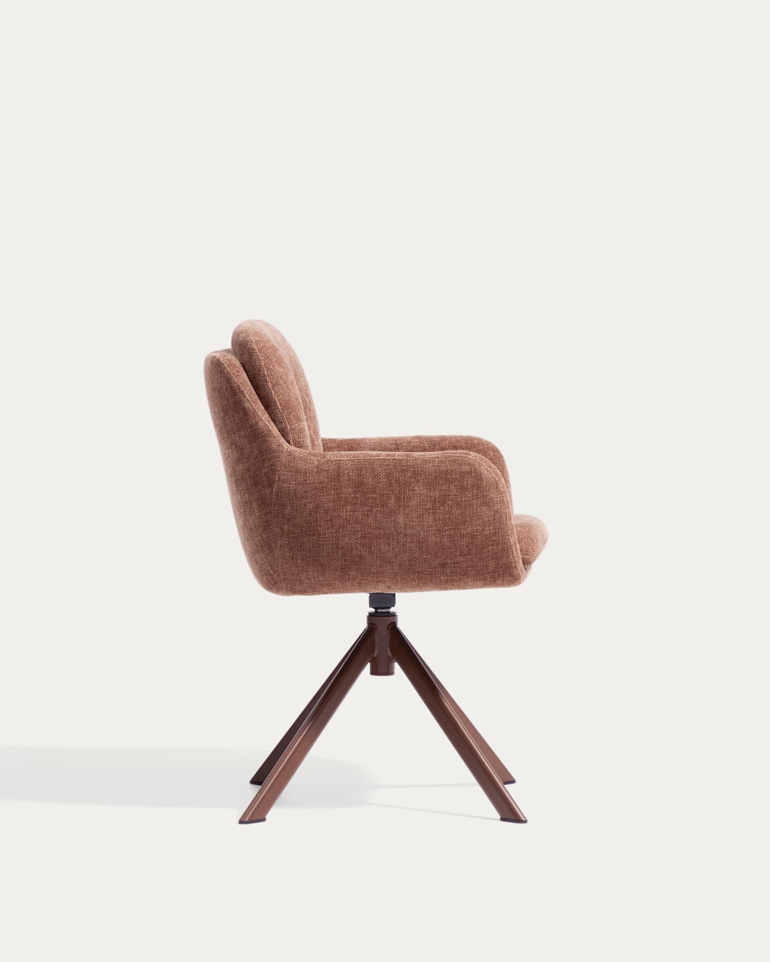 Lexa swivel chair in caramel chenille and steel legs in a caramel finish