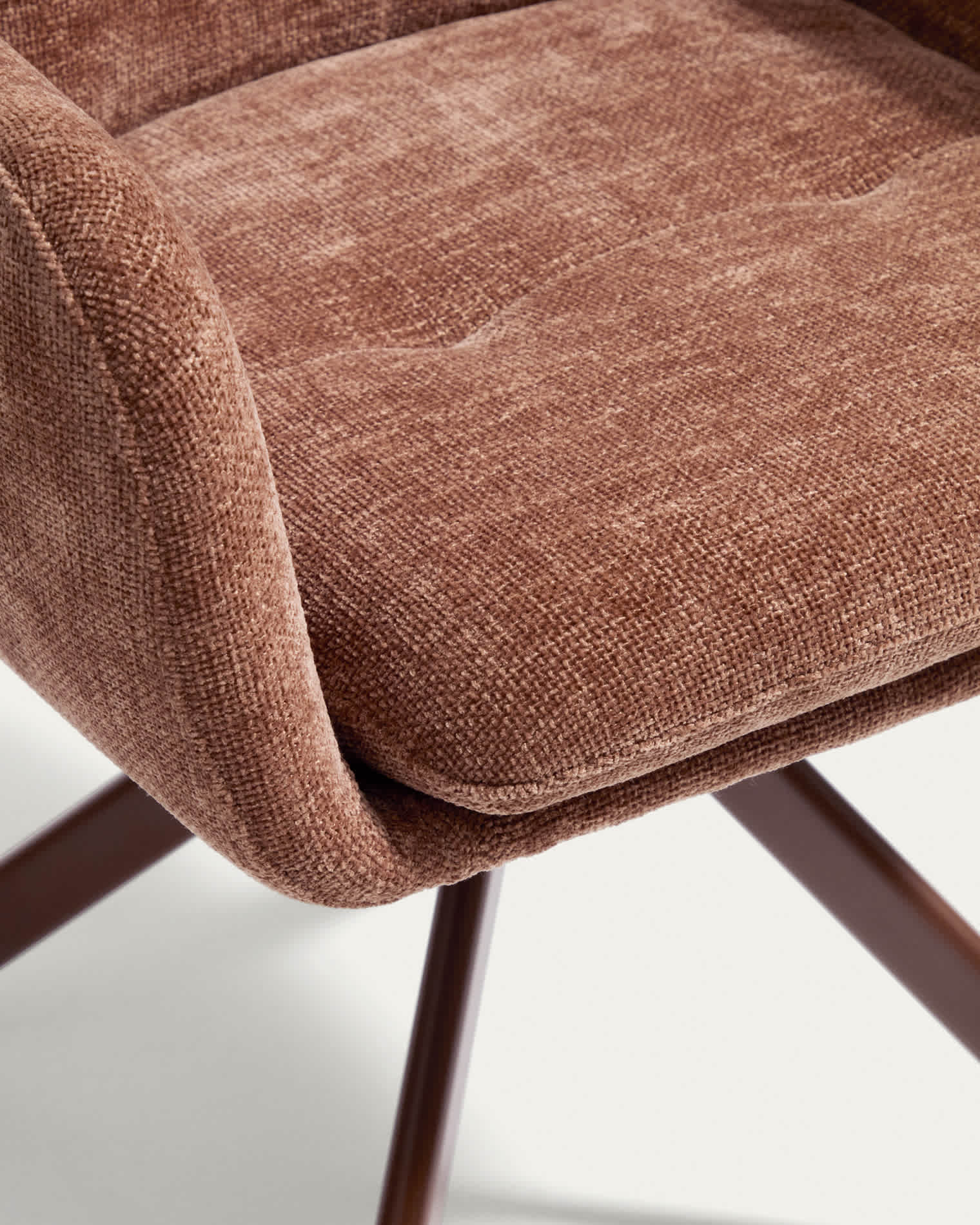 Lexa swivel chair in caramel chenille and steel legs in a caramel finish