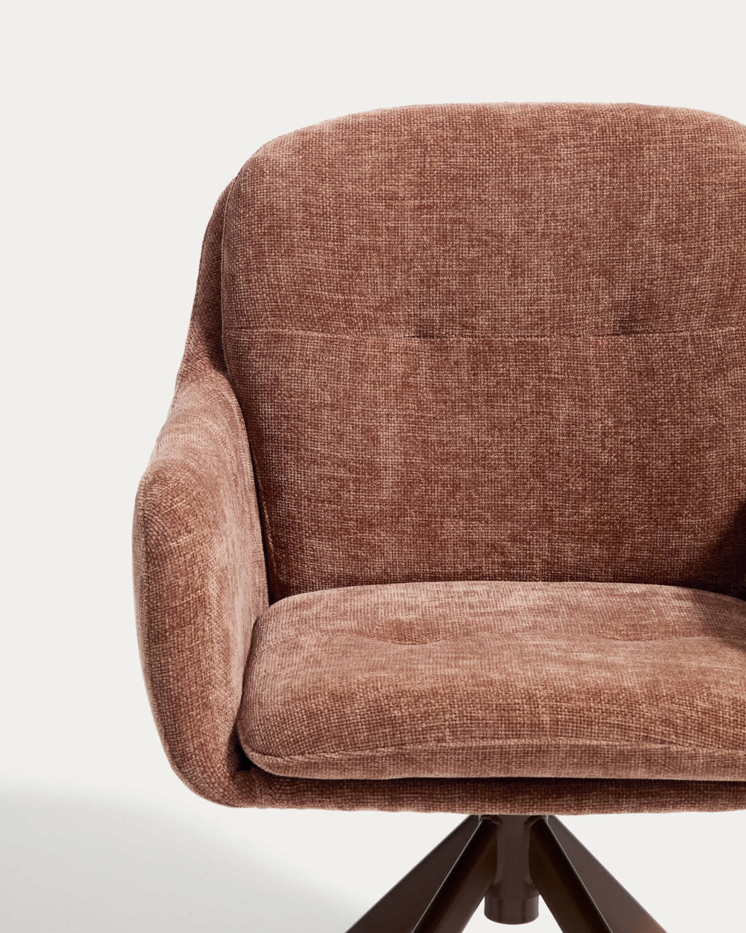 Lexa swivel chair in caramel chenille and steel legs in a caramel finish