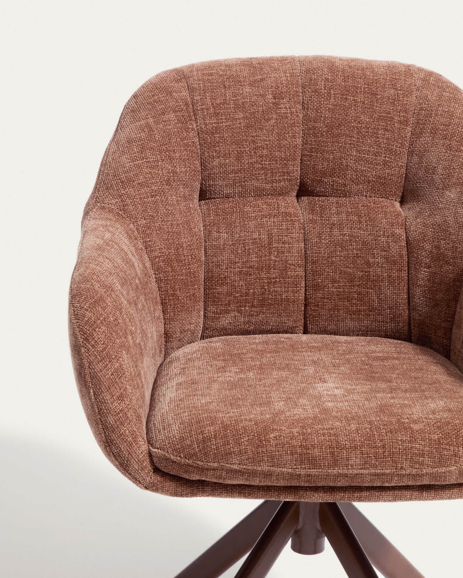 Dorina swivel chair in caramel chenille and steel legs in a caramel finish