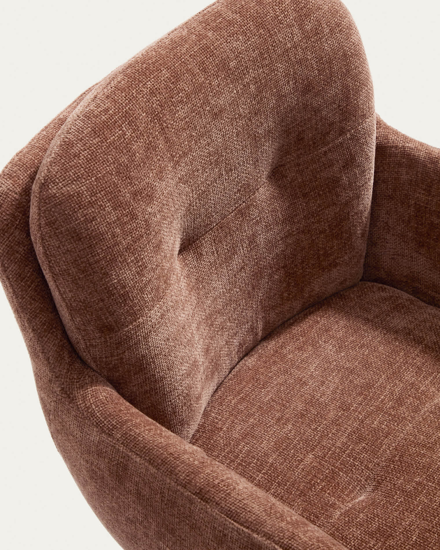 Lexa swivel chair in caramel chenille and steel legs in a caramel finish