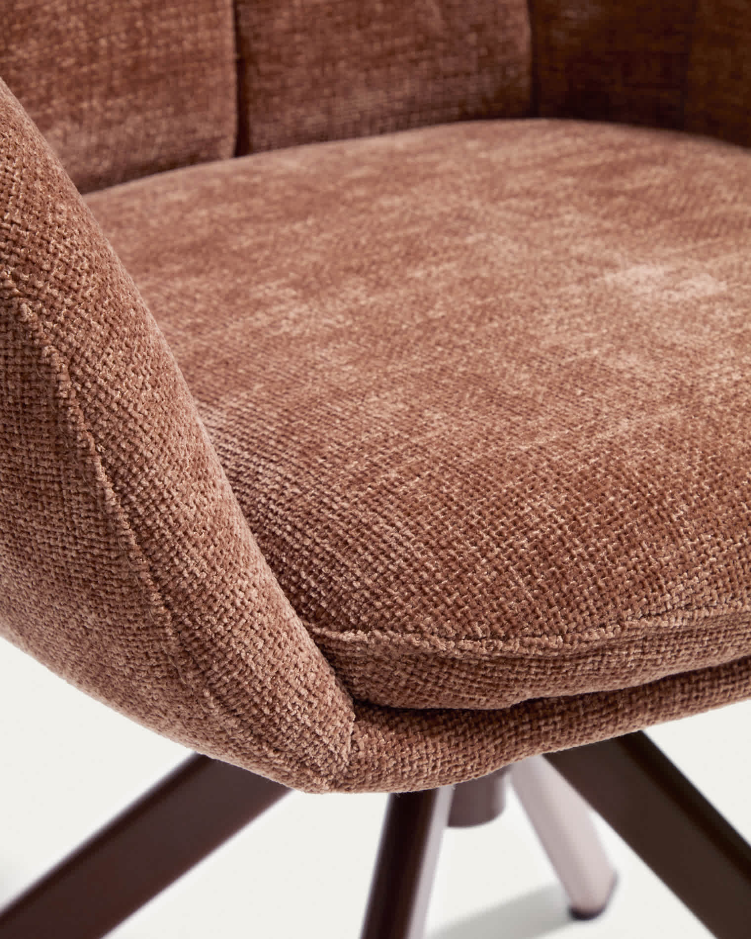 Dorina swivel chair in caramel chenille and steel legs in a caramel finish