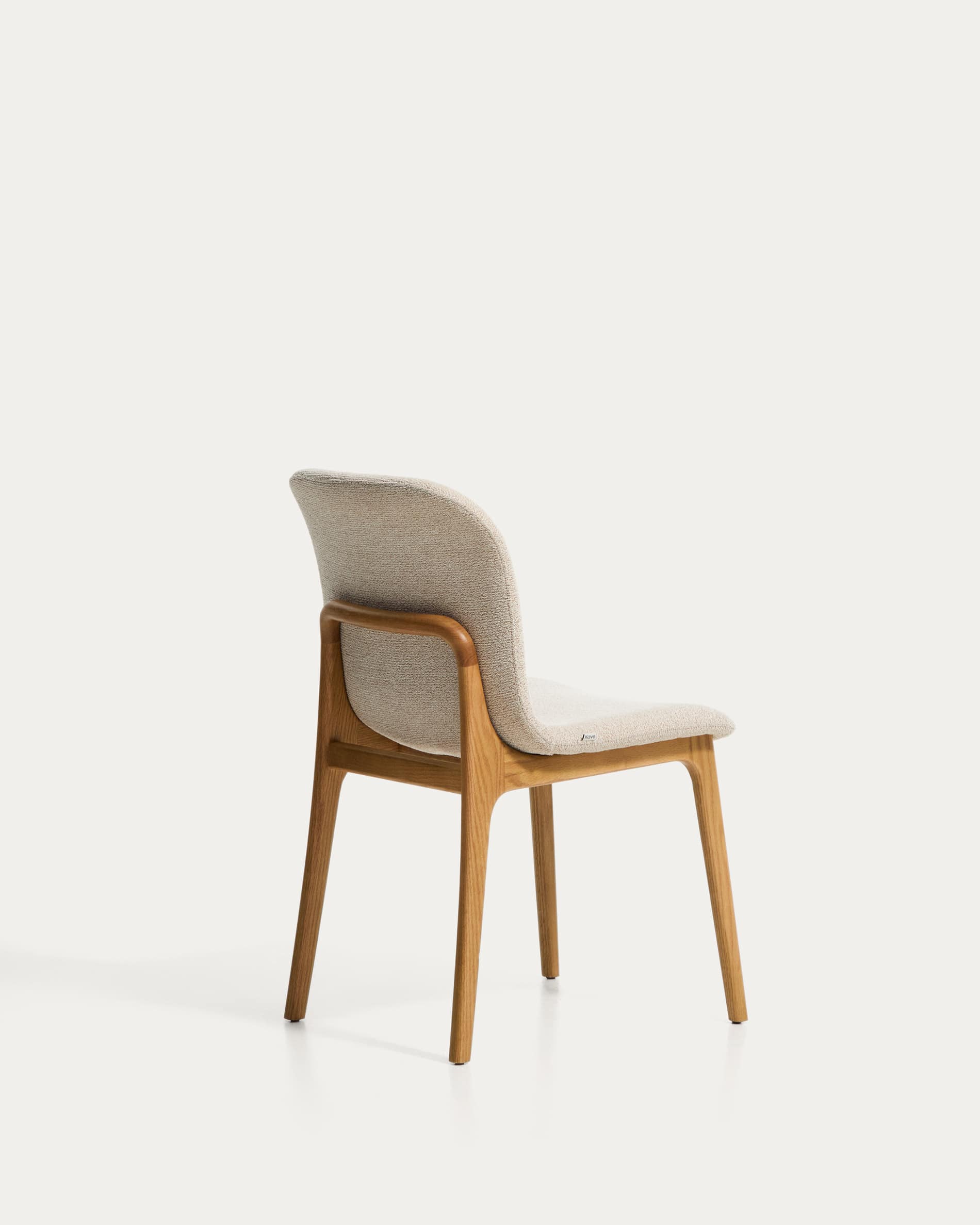 Elnor chair in beige chenille with solid oak wood legs in a natural finish