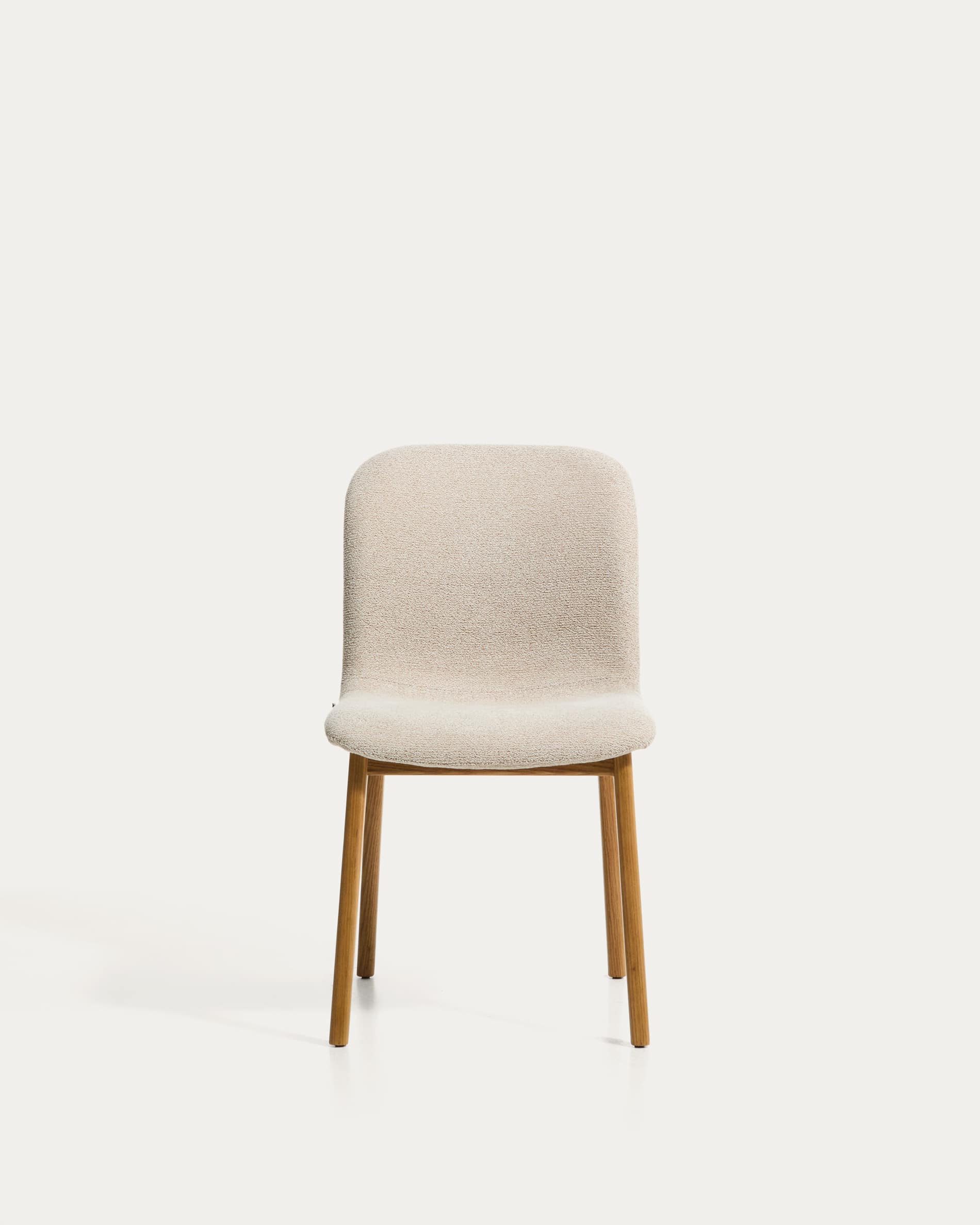 Elnor chair in beige chenille with solid oak wood legs in a natural finish