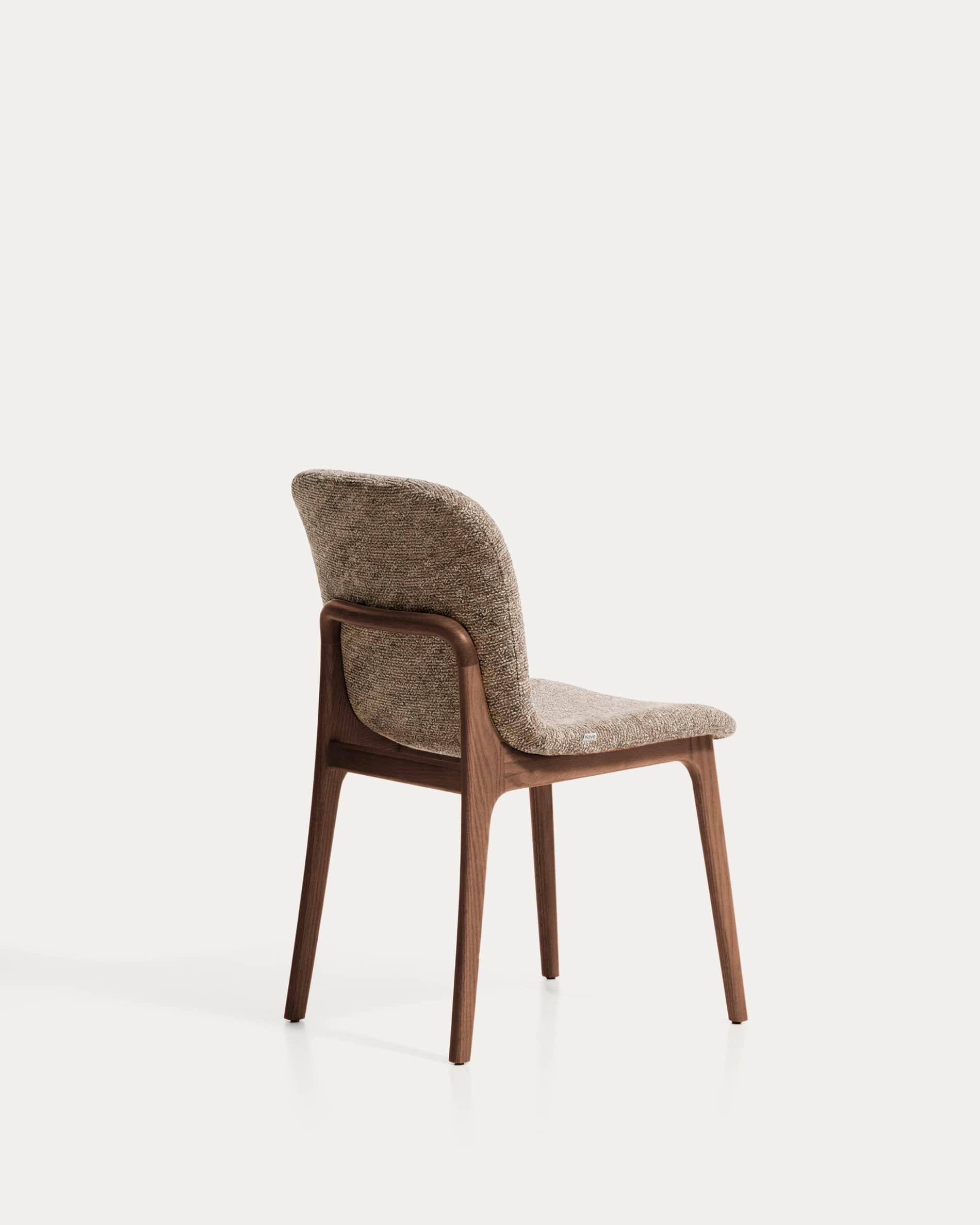 Elnor chair in brown chenille with solid oak wood legs in a walnut finish