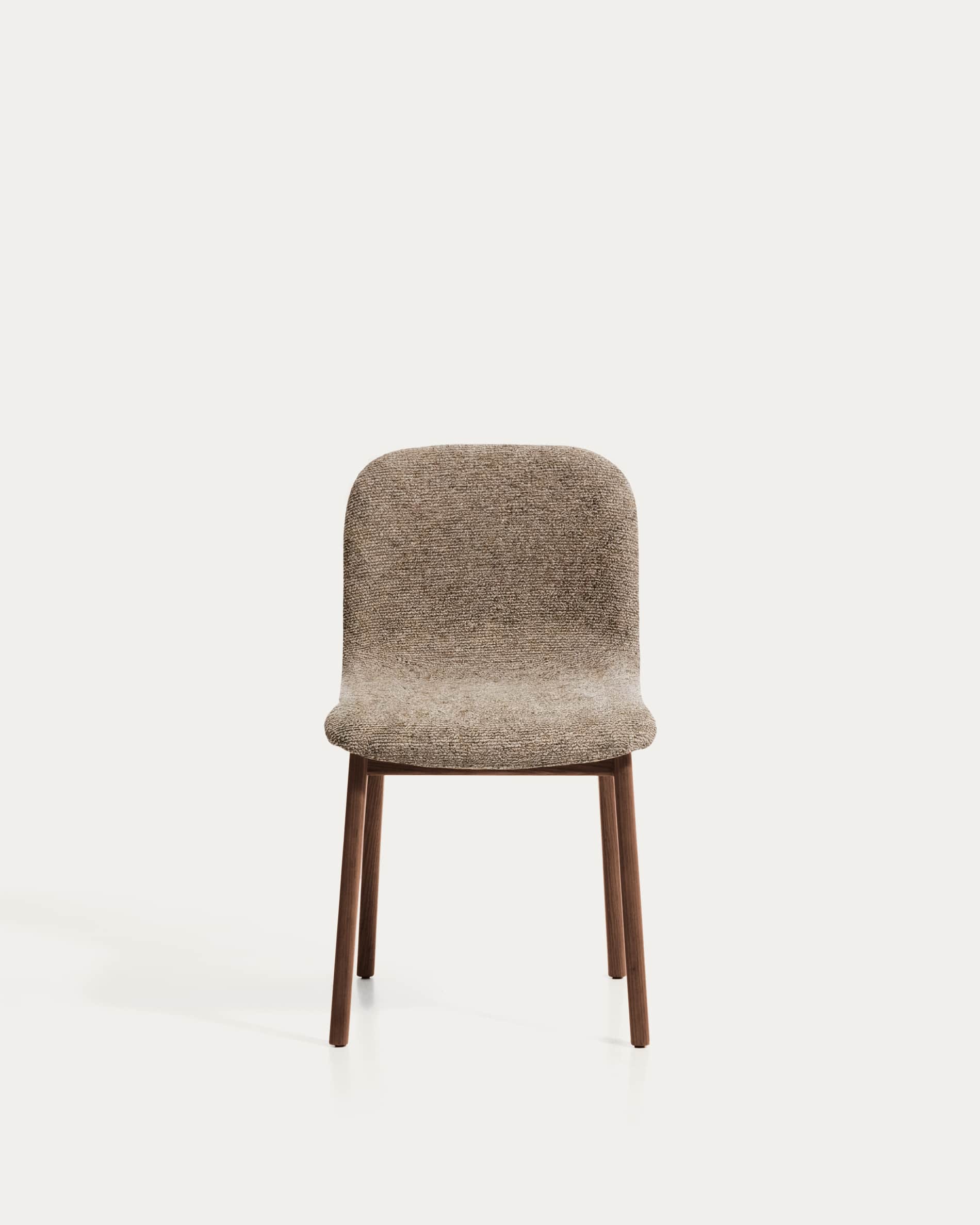 Elnor chair in brown chenille with solid oak wood legs in a walnut finish