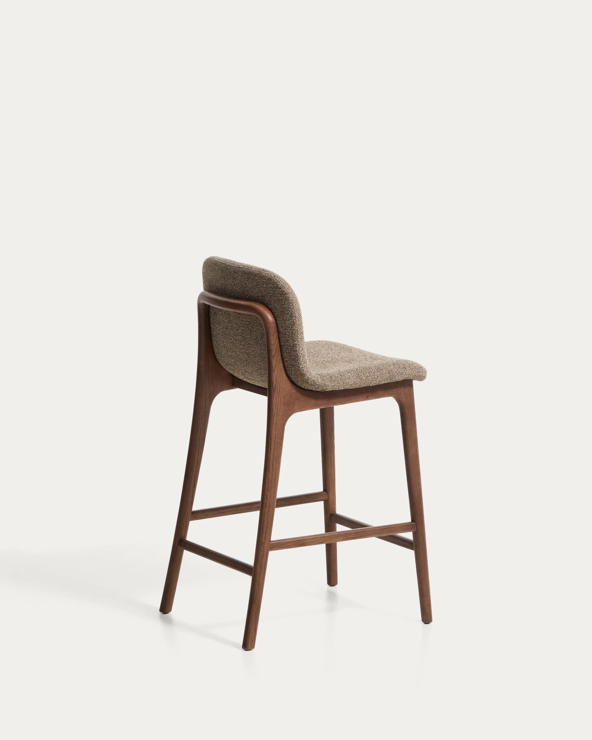 Elnor stool in brown chenille with solid oak wood legs in a walnut finish 65cm