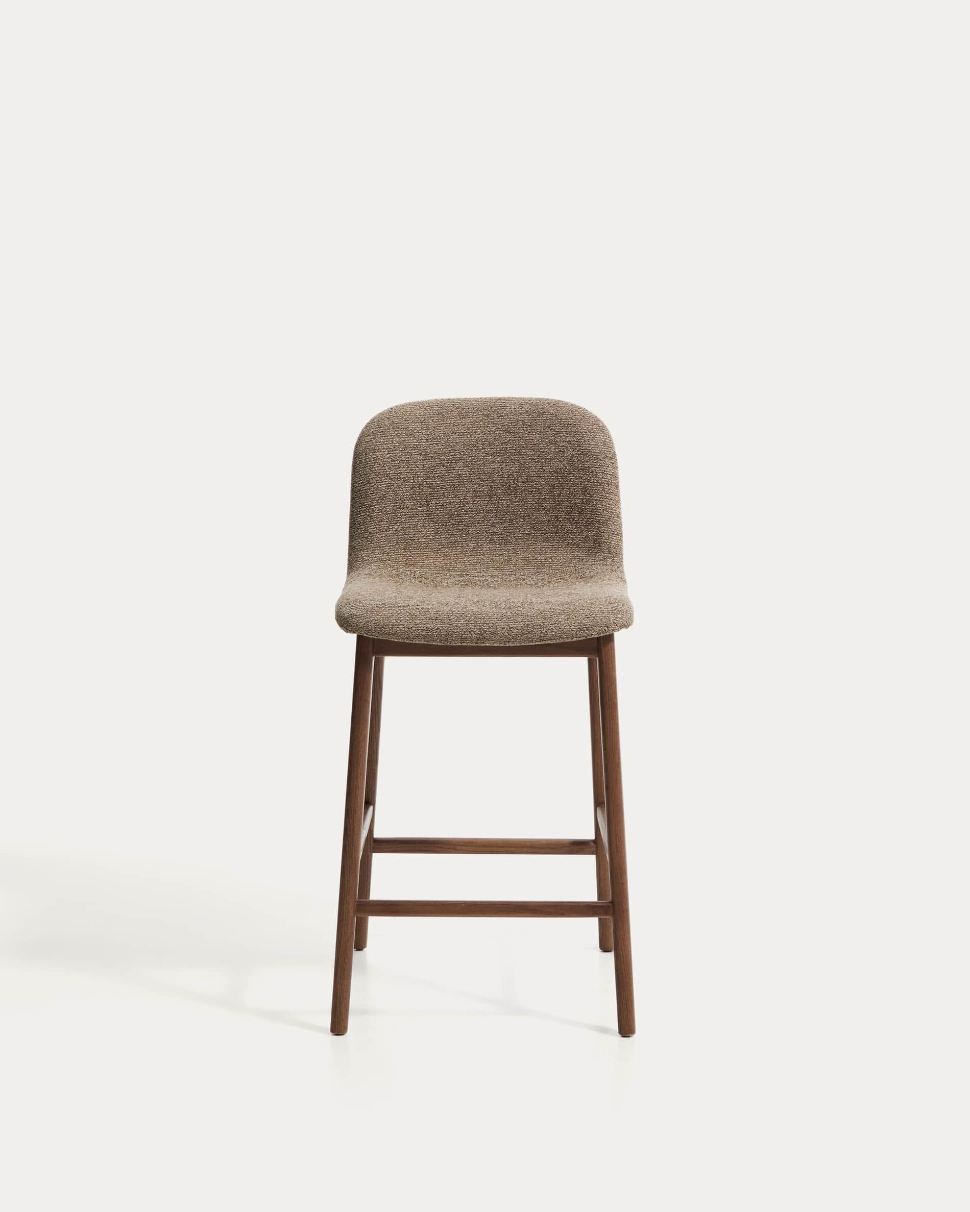 Elnor stool in brown chenille with solid oak wood legs in a walnut finish 65cm