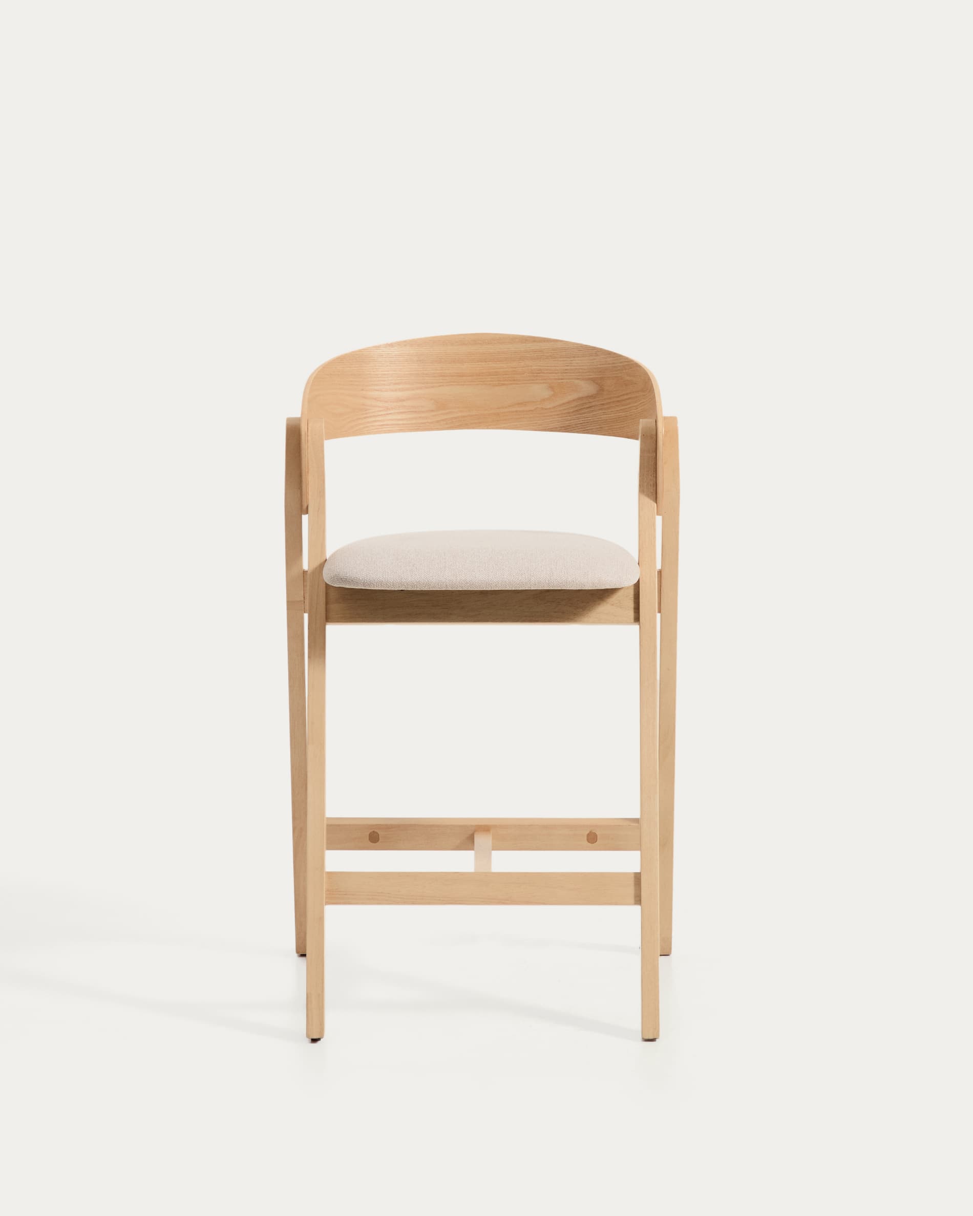Godia stool in oak veneer with natural finish and beige chenille