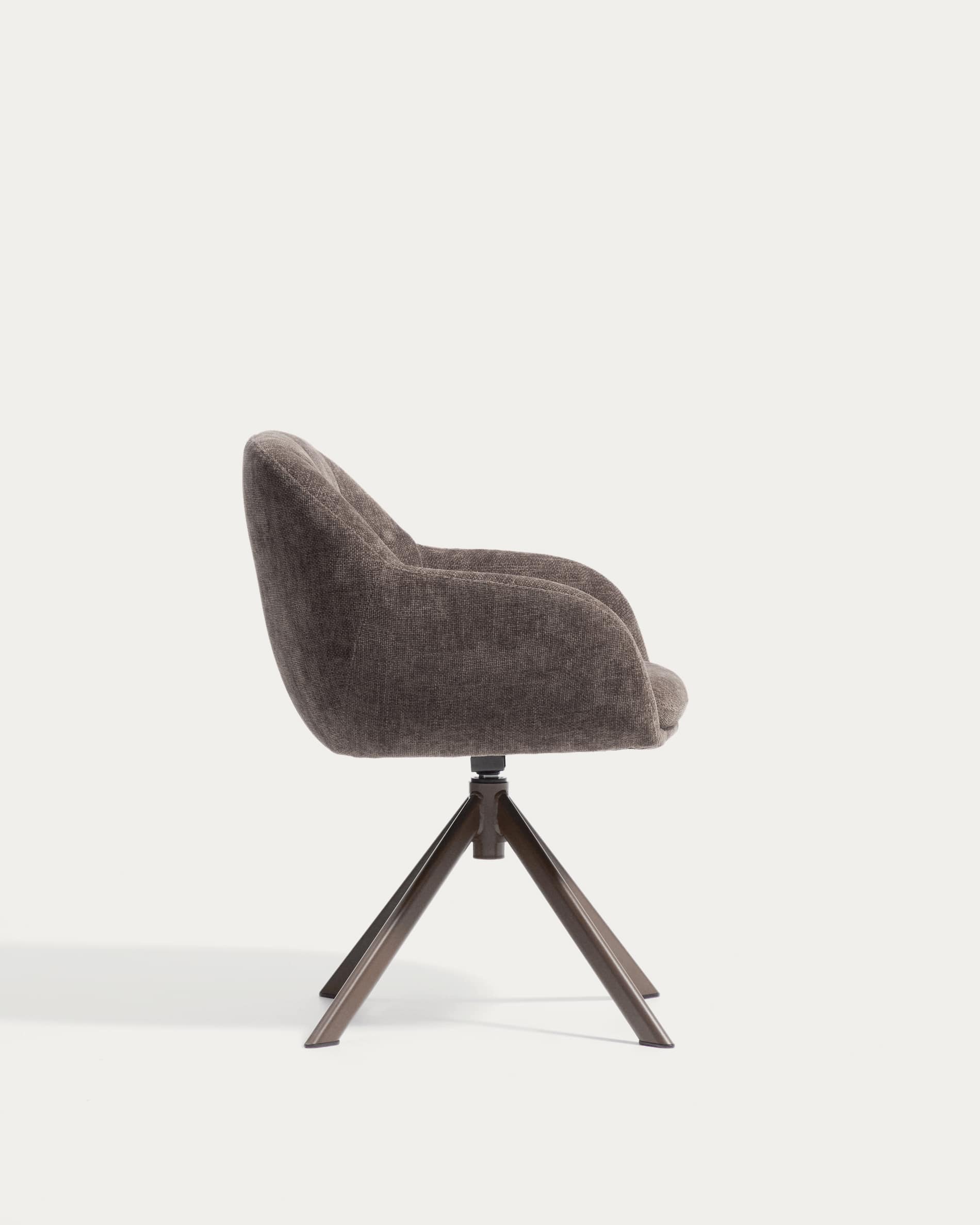 Dorina swivel chair in brown chenille and steel legs with a brown finish