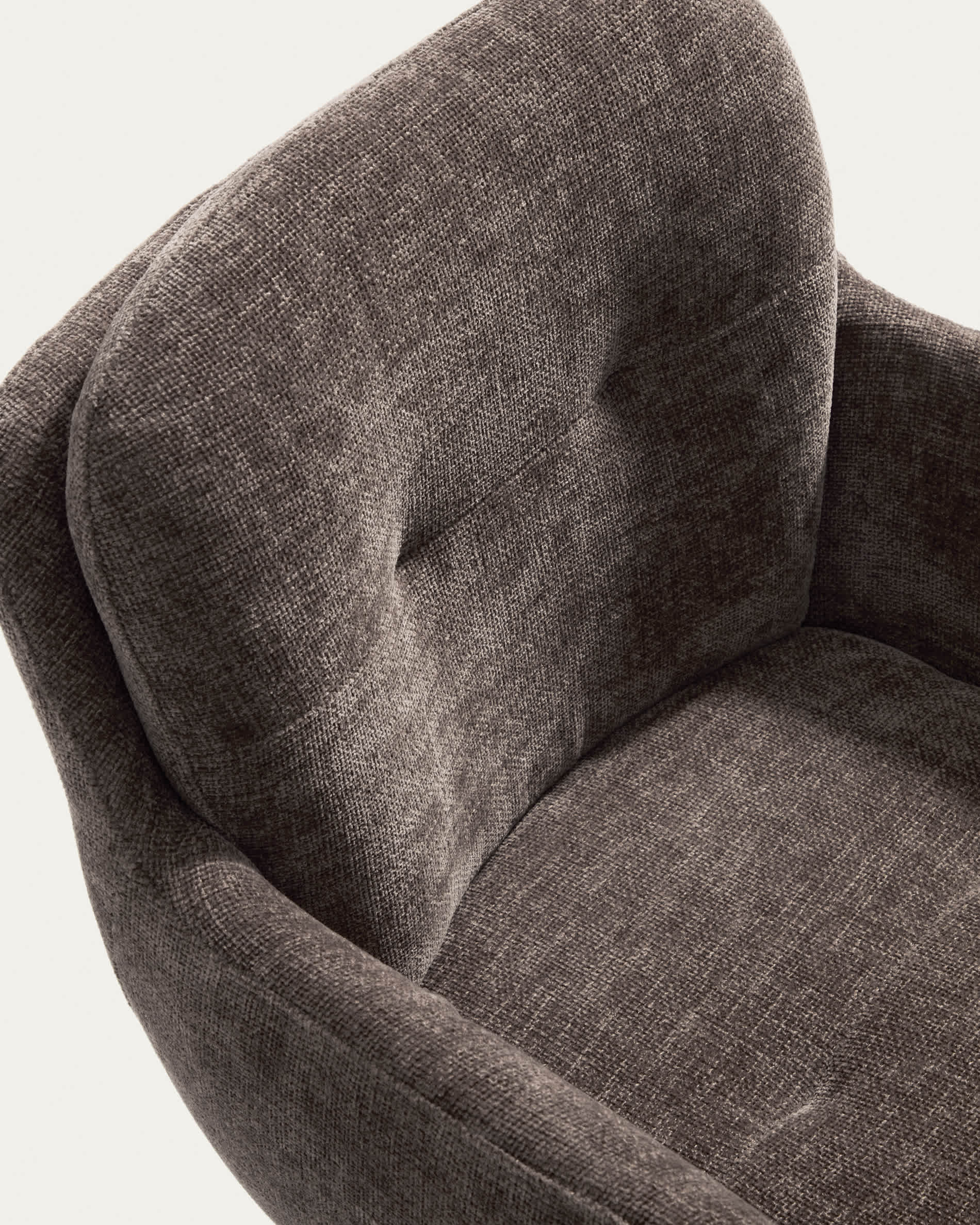 Lexa swivel chair in brown chenille and steel legs with a brown finish