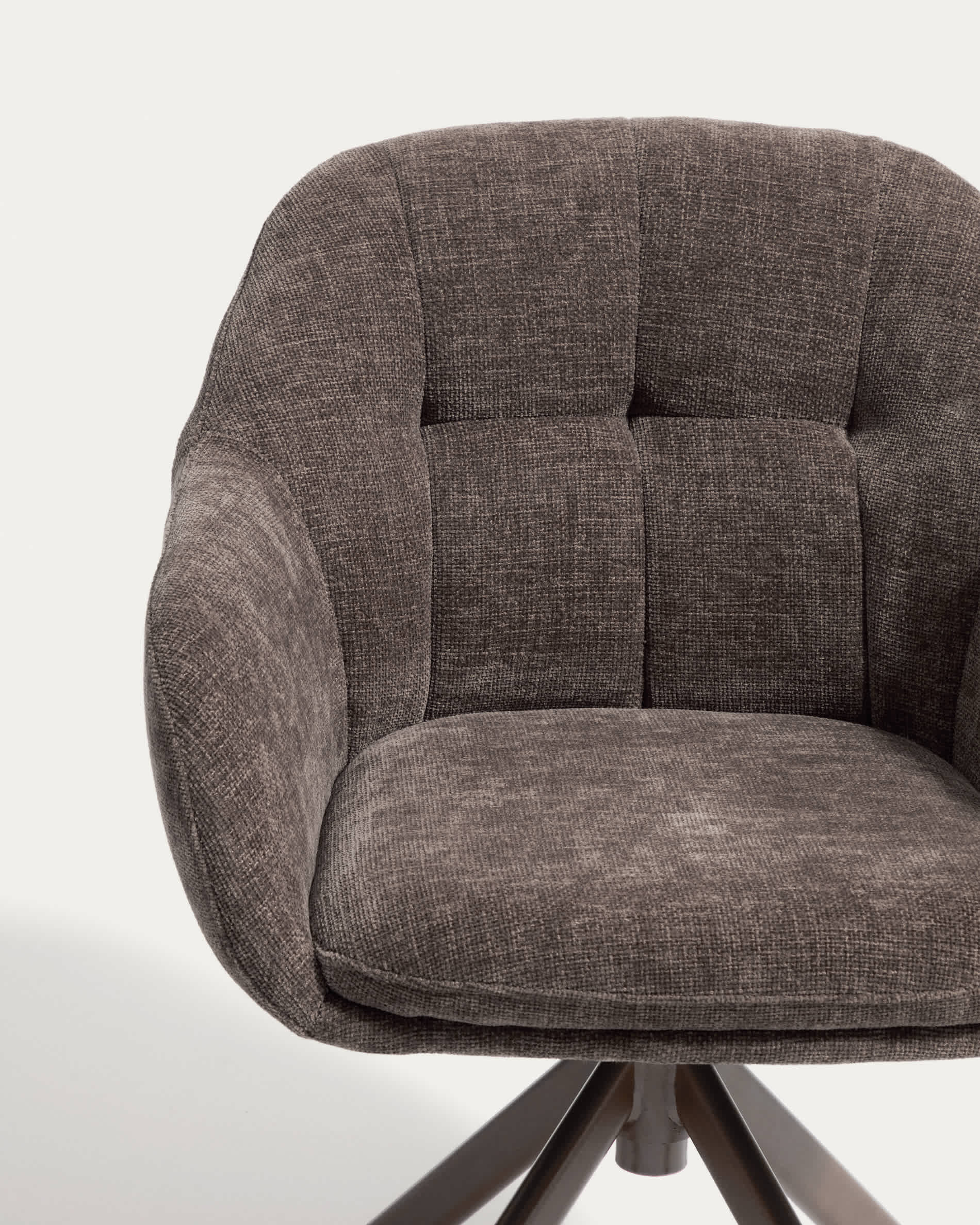 Dorina swivel chair in brown chenille and steel legs with a brown finish