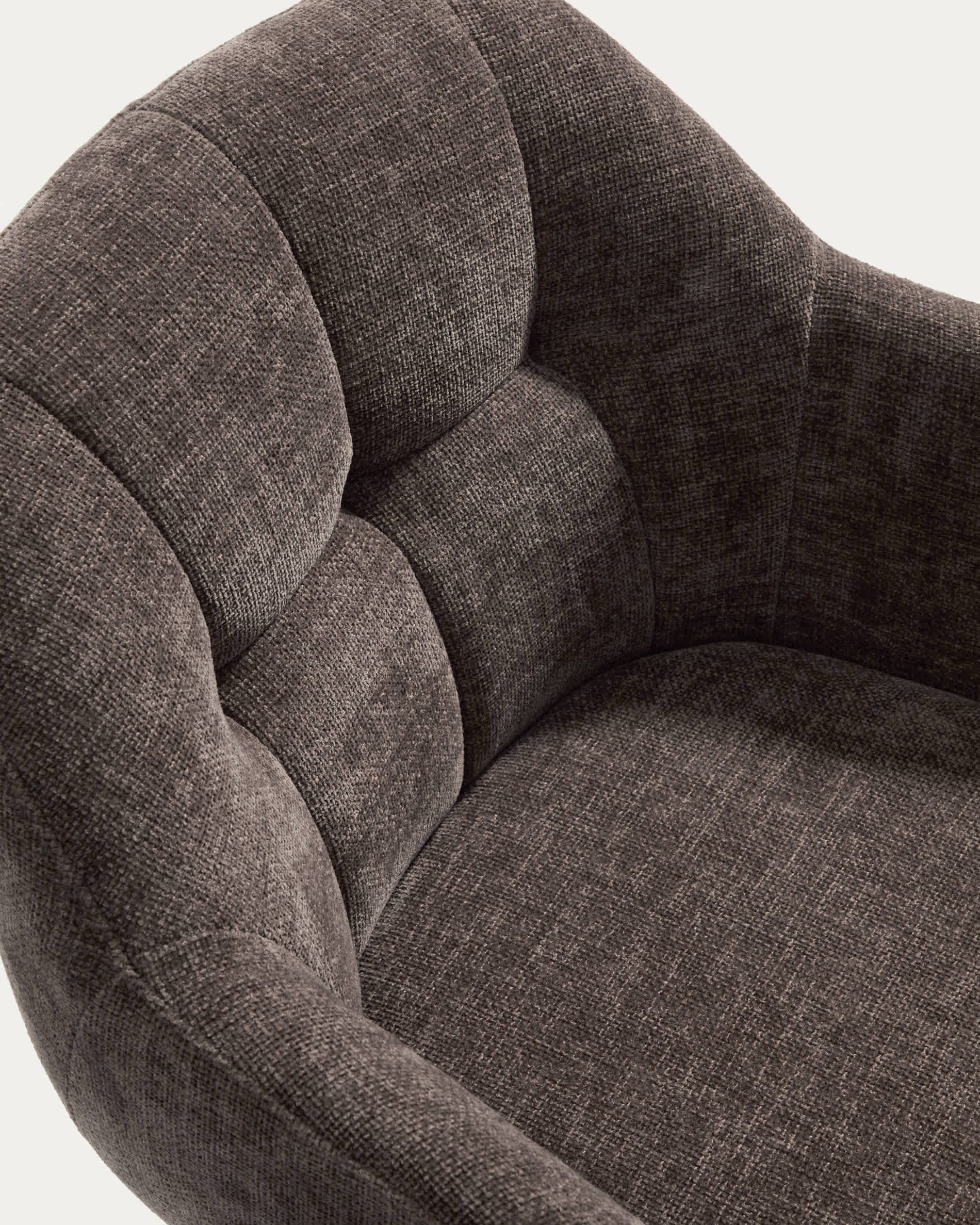 Dorina swivel chair in brown chenille and steel legs with a brown finish