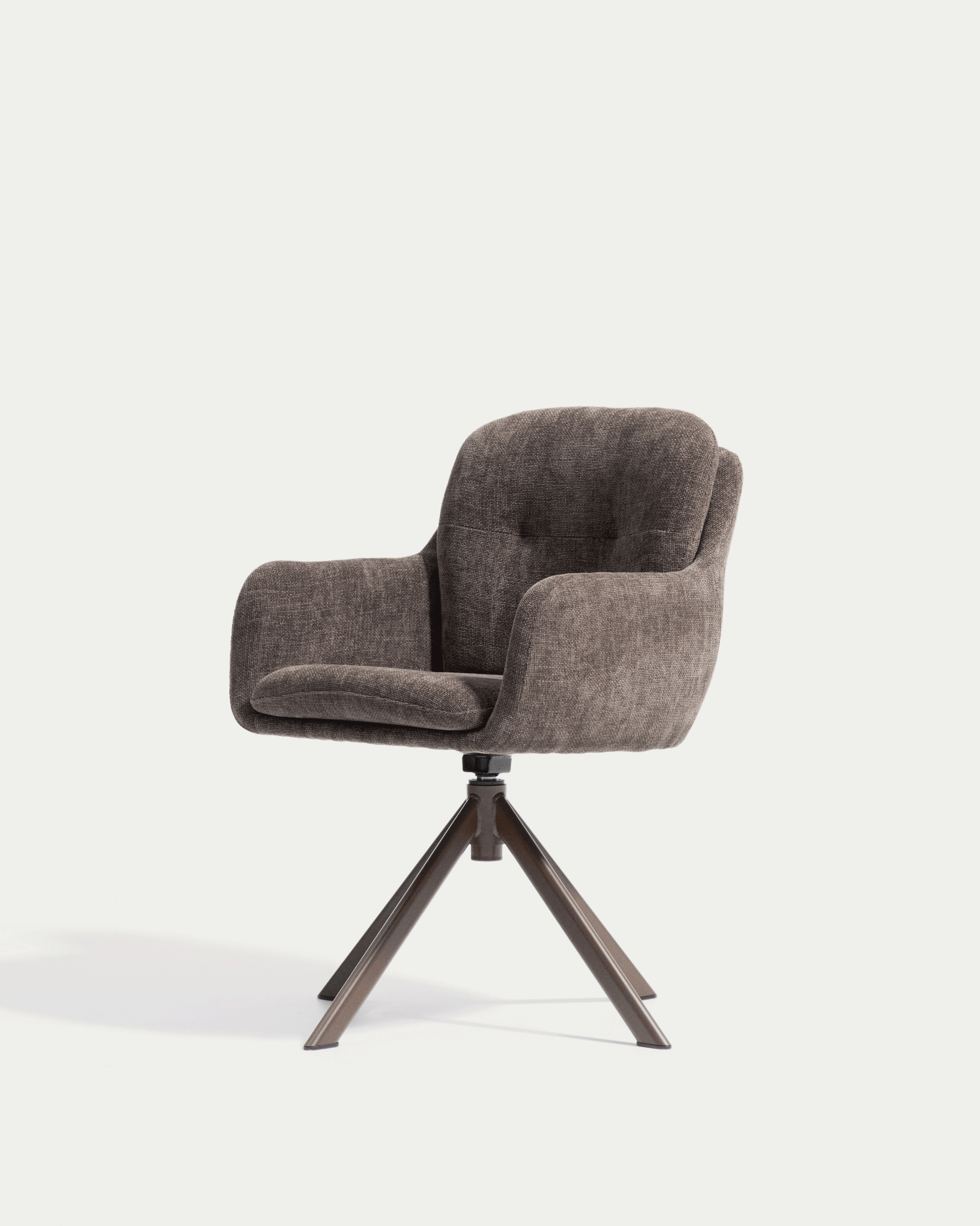 Lexa swivel chair in brown chenille and steel legs with a brown finish