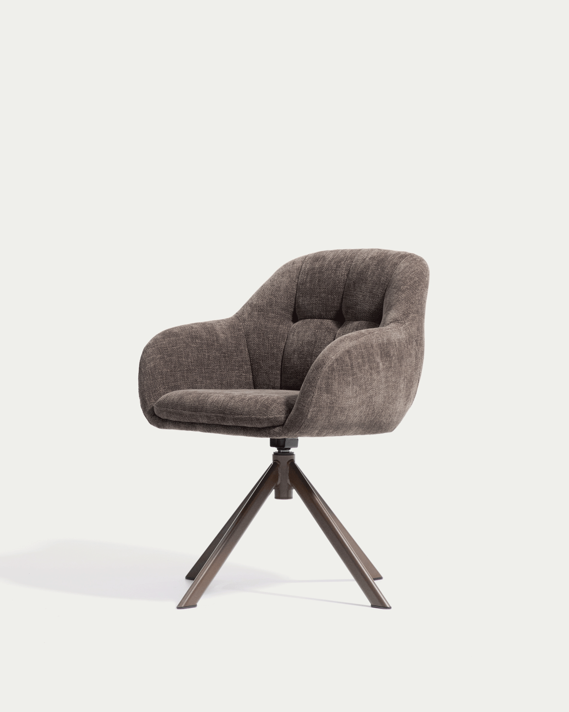 Dorina swivel chair in brown chenille and steel legs with a brown finish